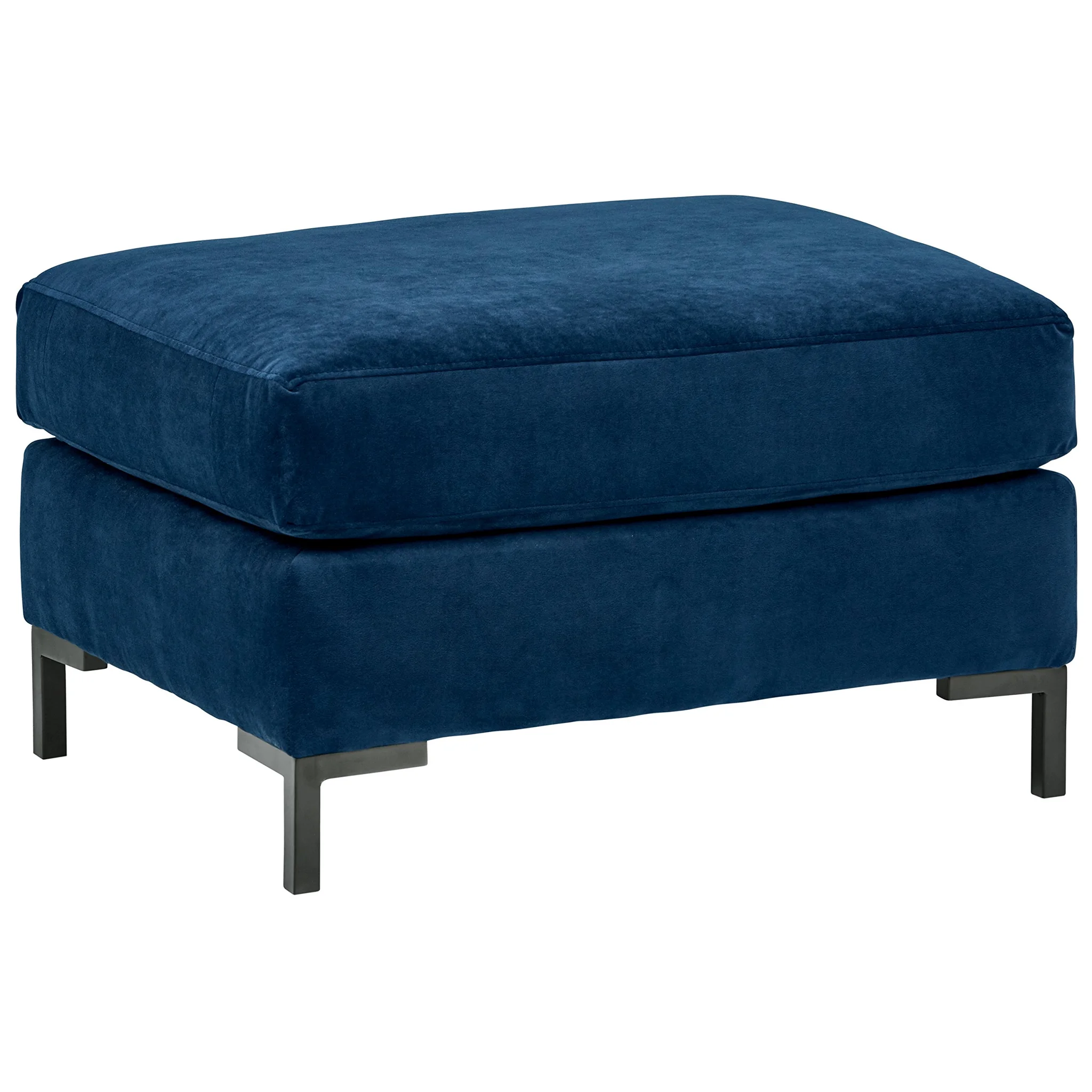 Modern Blue Velvet Ottoman with Metal Legs