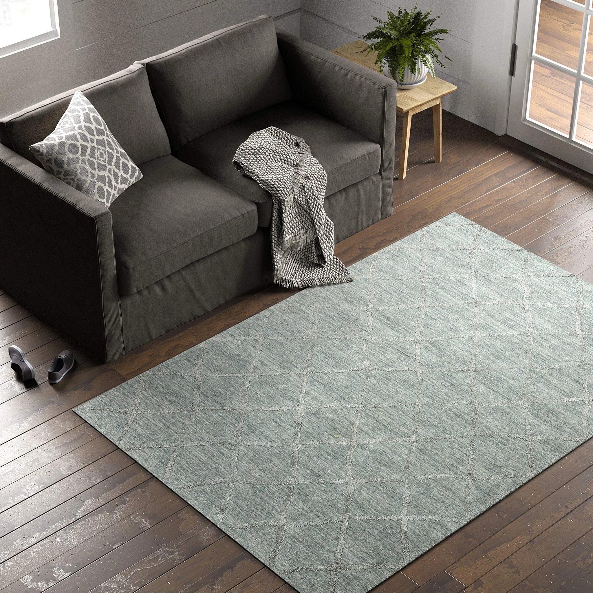 Stone & Beam Farmhouse Wool Area Rug – Denim Diamond Pattern