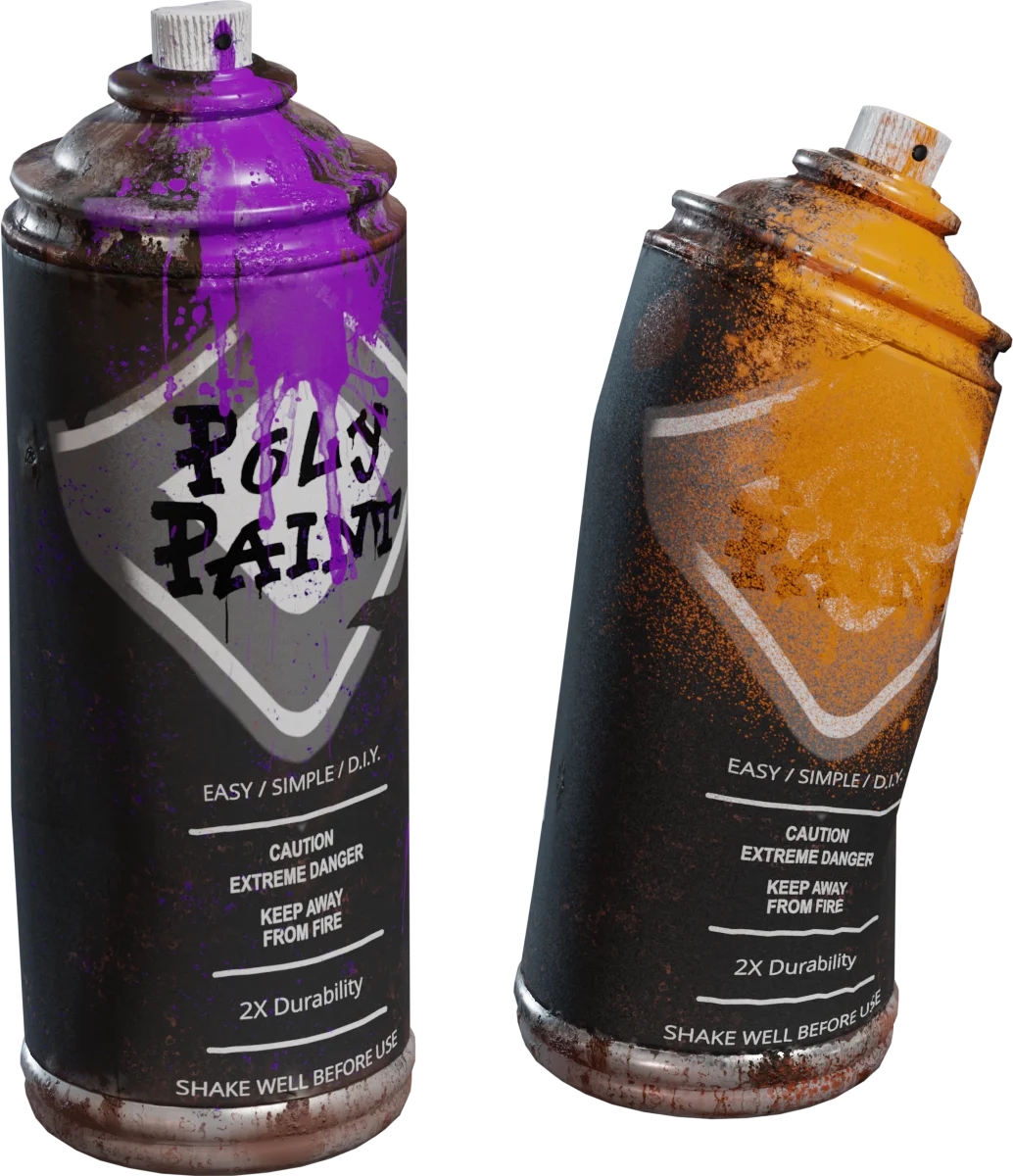 Weathered Spray Paint Cans – Purple & Orange Graffiti Props