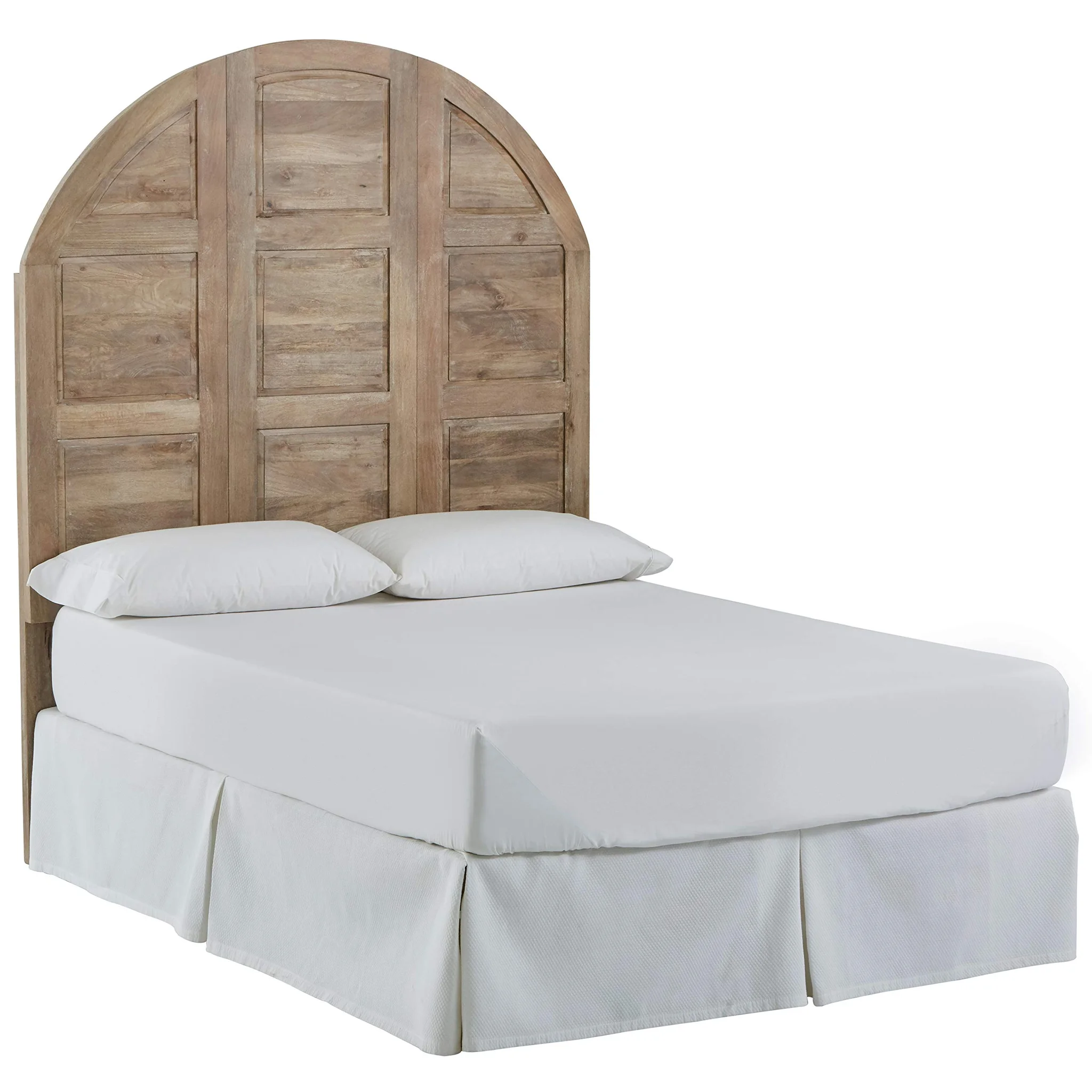 Rustic Arched Wood Headboard with Raised Panels – King Size Whitewash