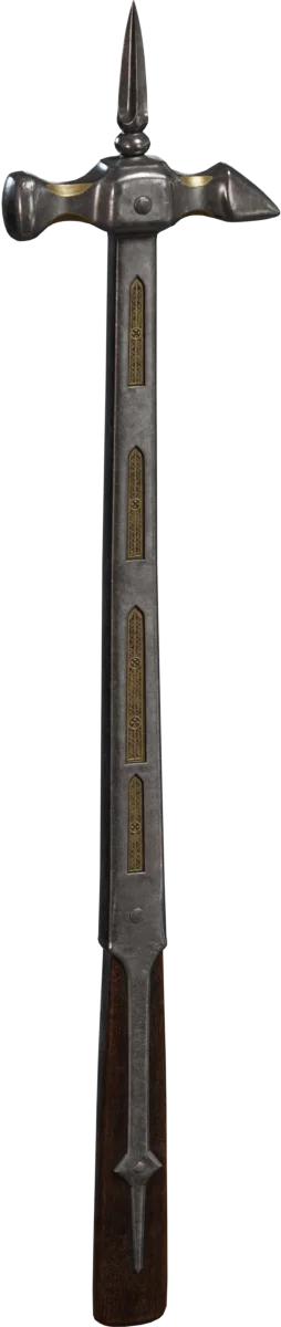 Ornate Medieval War Hammer with Gold Inlay