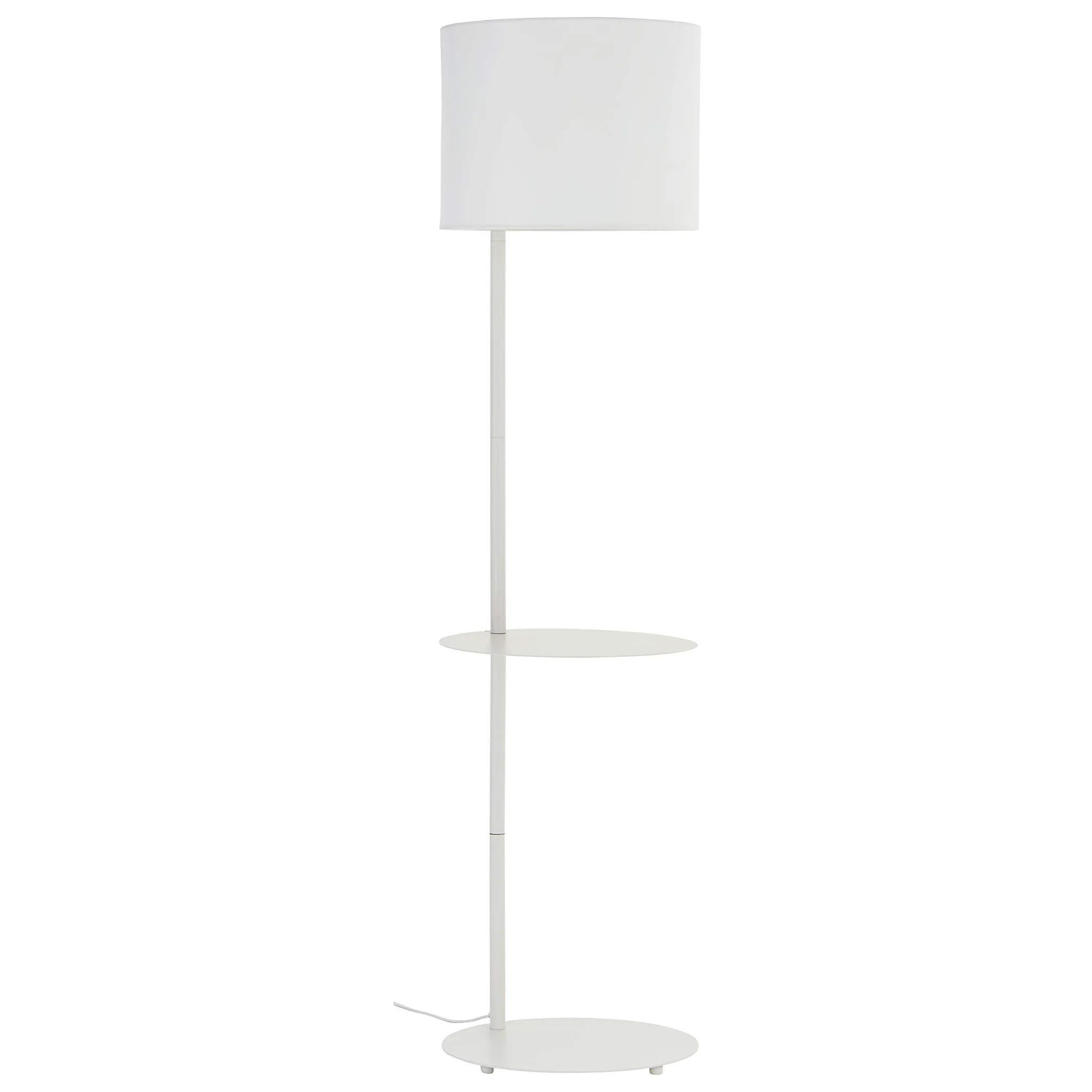 Mid-Century Floor Lamp with Side Shelf – Matte White