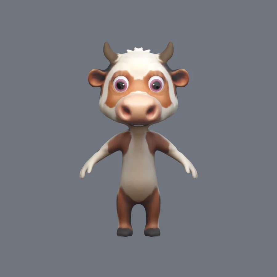 Anthro Cow Rigged, 3D model preview 1