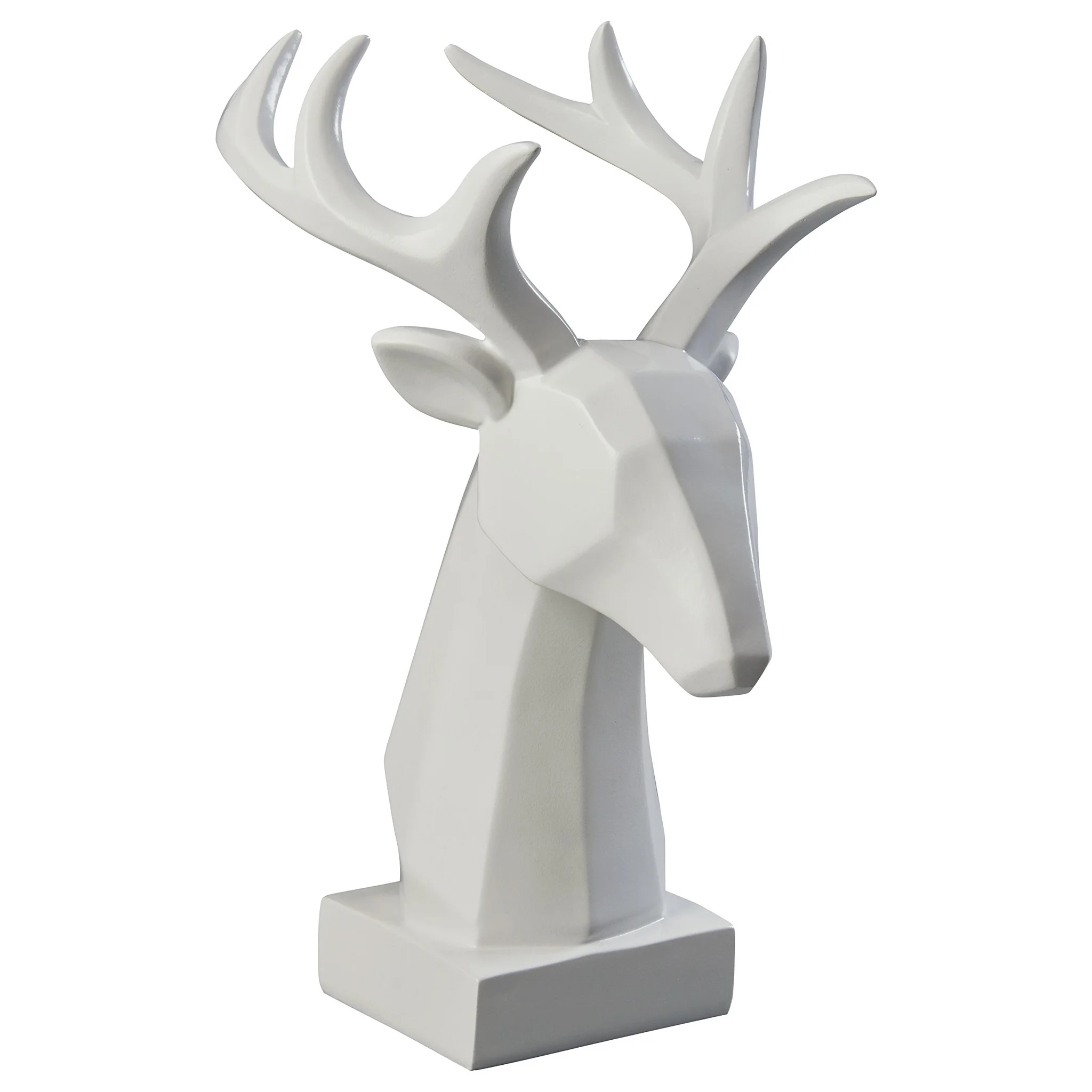 Geometric White Stag Head Sculpture Figurine