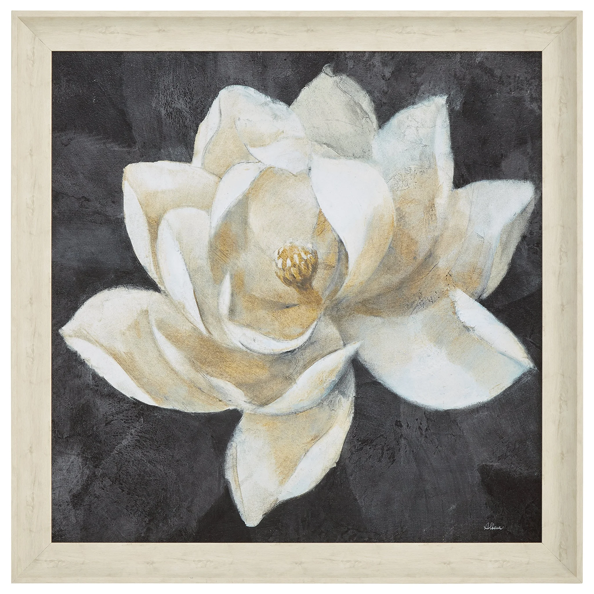 Framed Magnolia Floral Wall Art Print – White Wood Frame