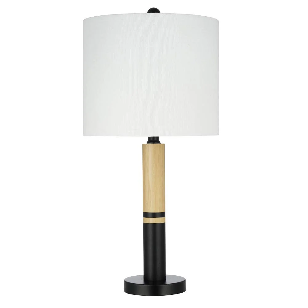 Scandinavian Striped Table Lamp – Black Metal & Blond Wood
