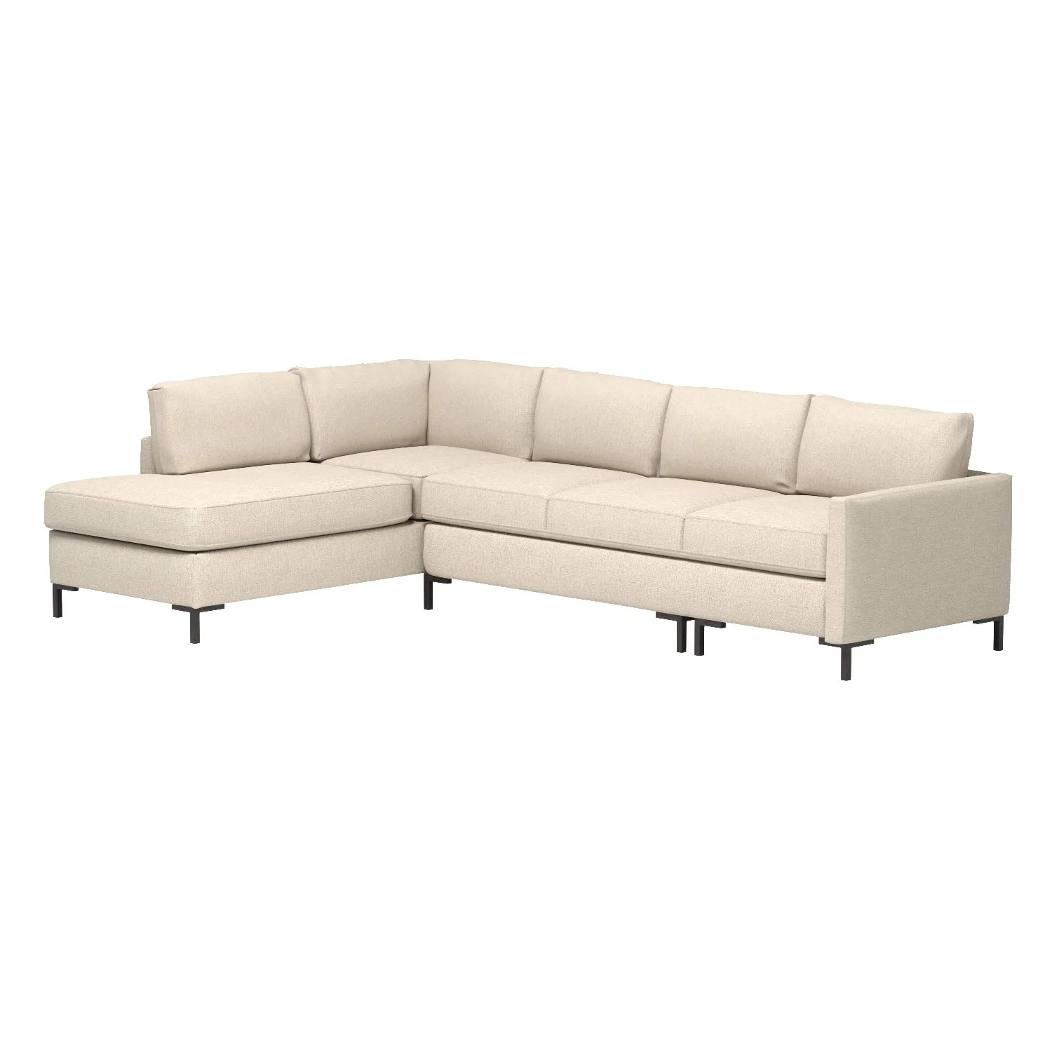 Modern L-Shaped Sectional Sofa with Chaise and Metal Legs – Beige Fabric