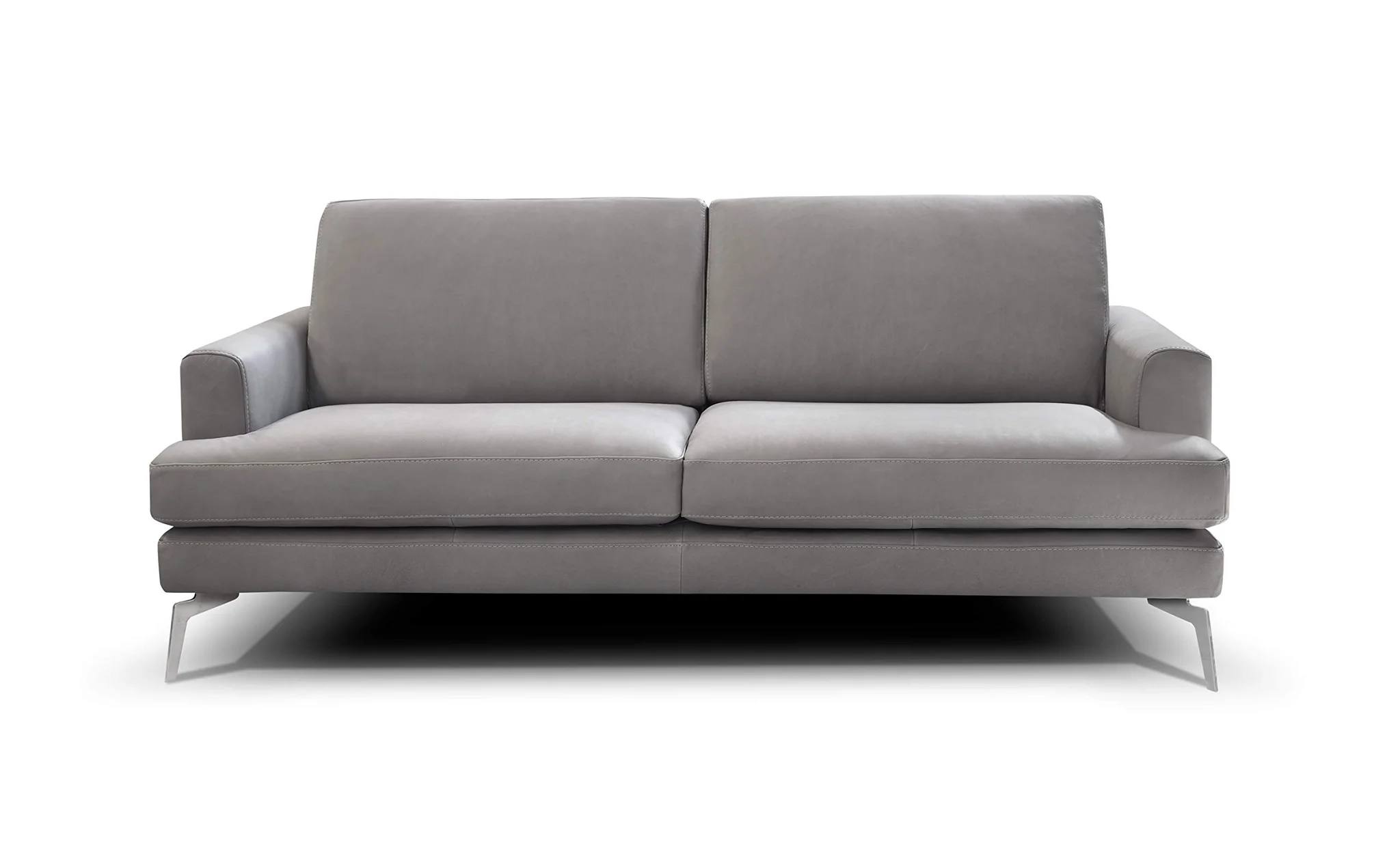 Modern Grey Leather 3-Seater Sofa with Metal Legs