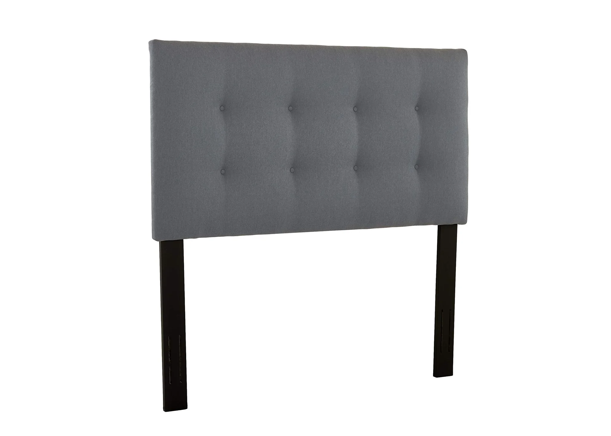 Button-Tufted Upholstered Bed Headboard – Grey Fabric with Dark Wood Legs