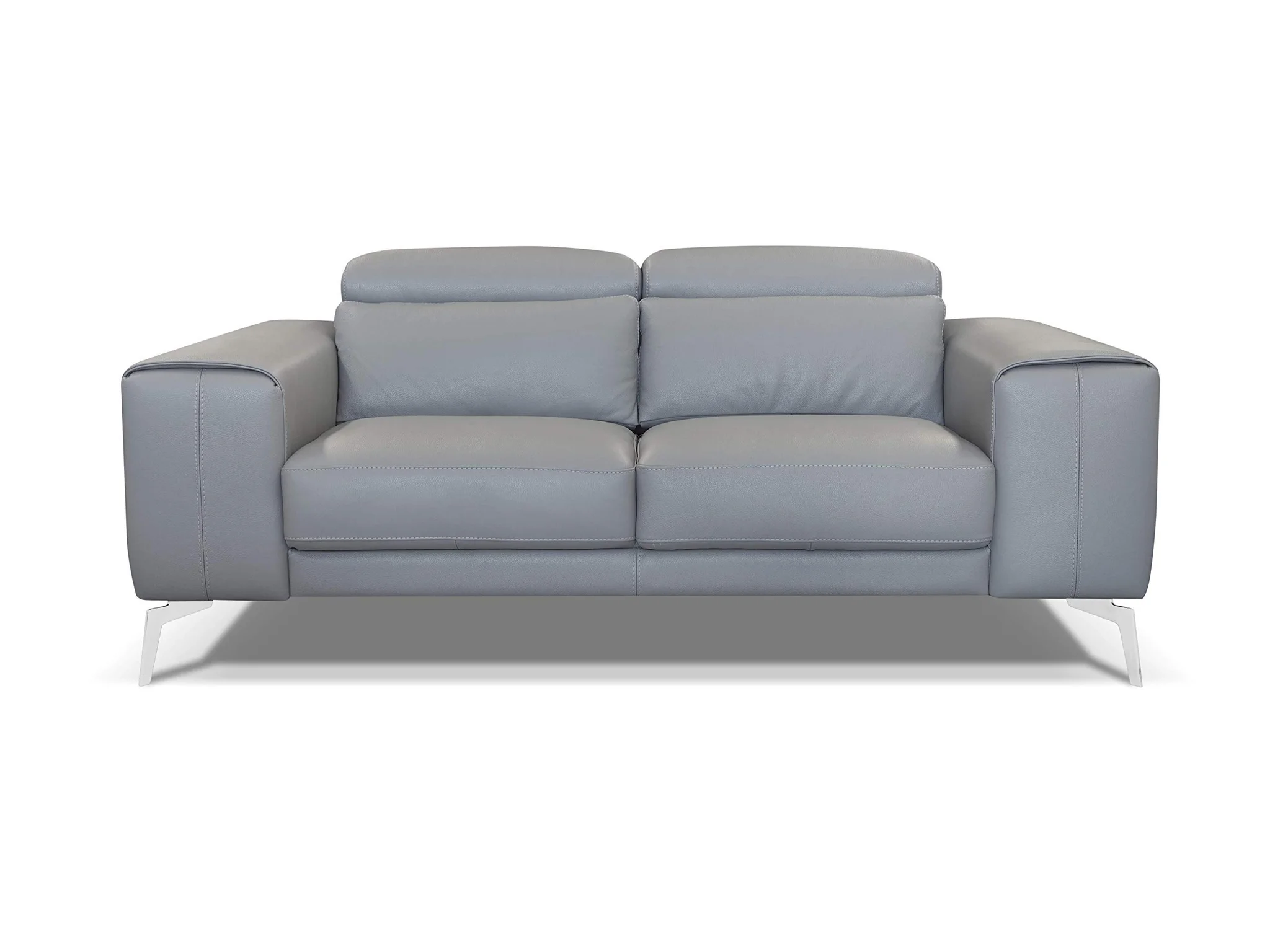 Modern Grey Leather Two-Seater Sofa with Adjustable Headrests