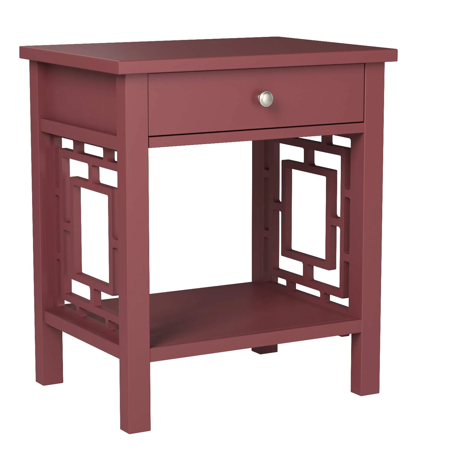 Merlot Wood End Table with Geometric Cutout Panels and Drawer