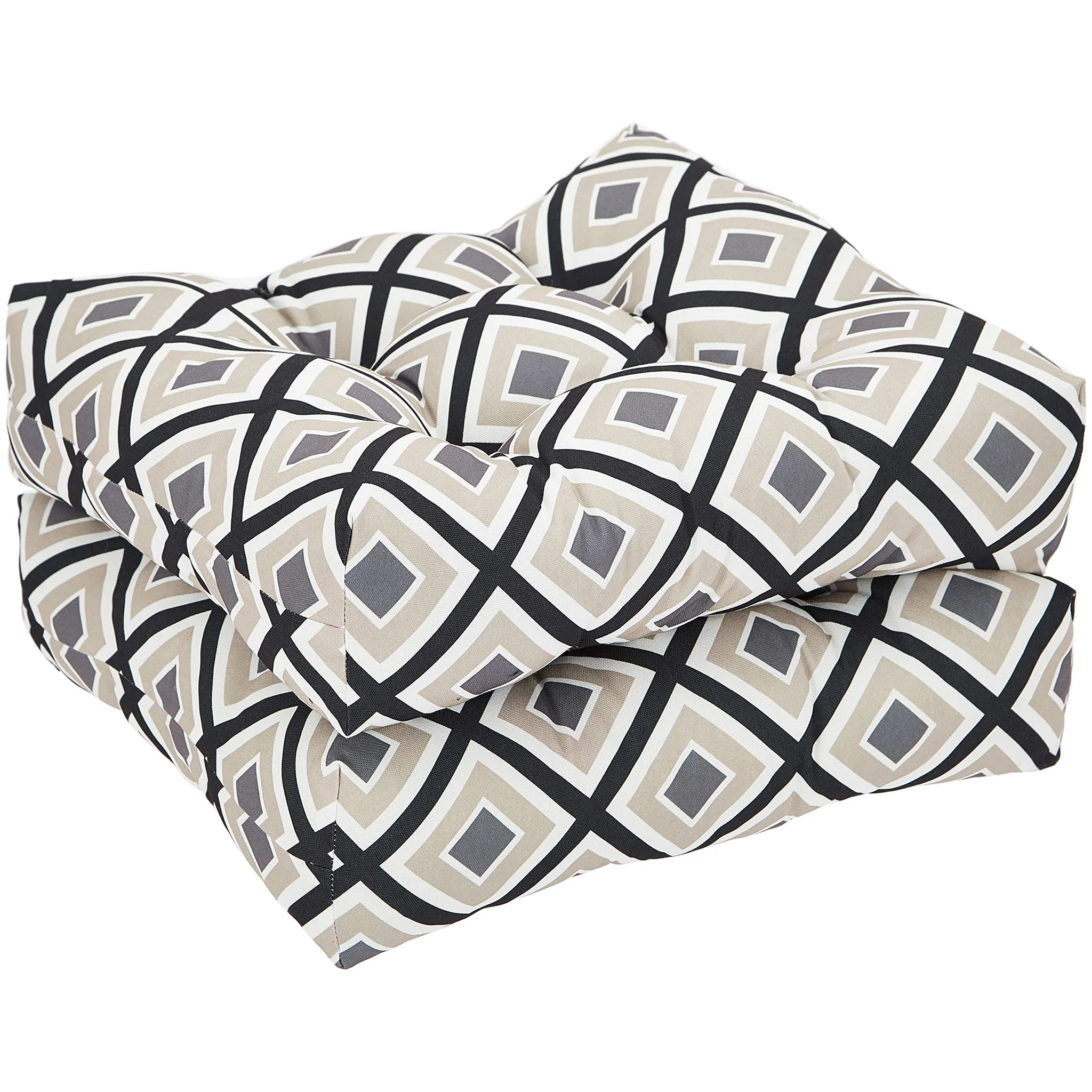 Tufted Outdoor Patio Seat Cushion Set - Geometric Black & Beige Pattern