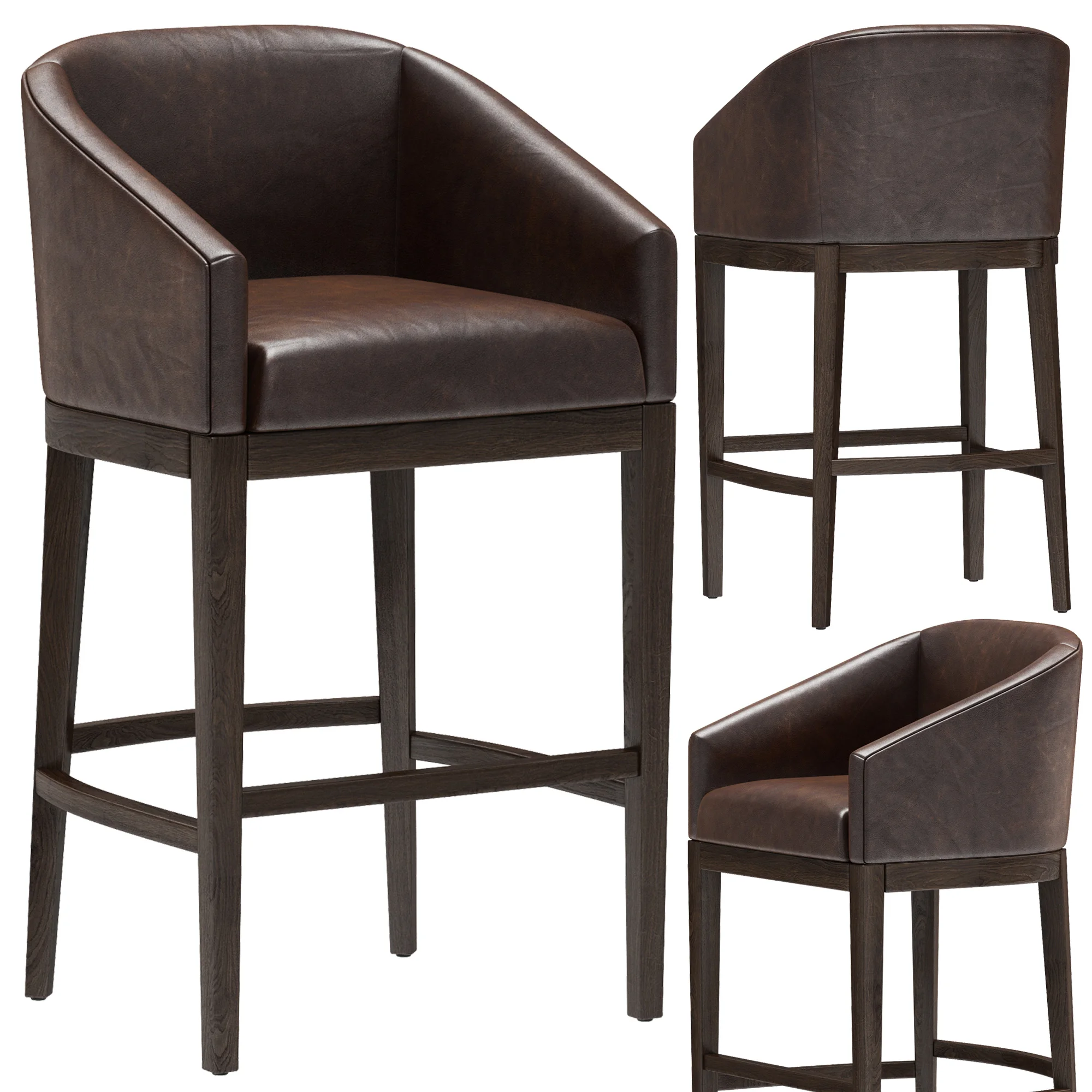 Restoration Hardware Morgan Barrelback Slope Leather Stool — 3D model preview 2