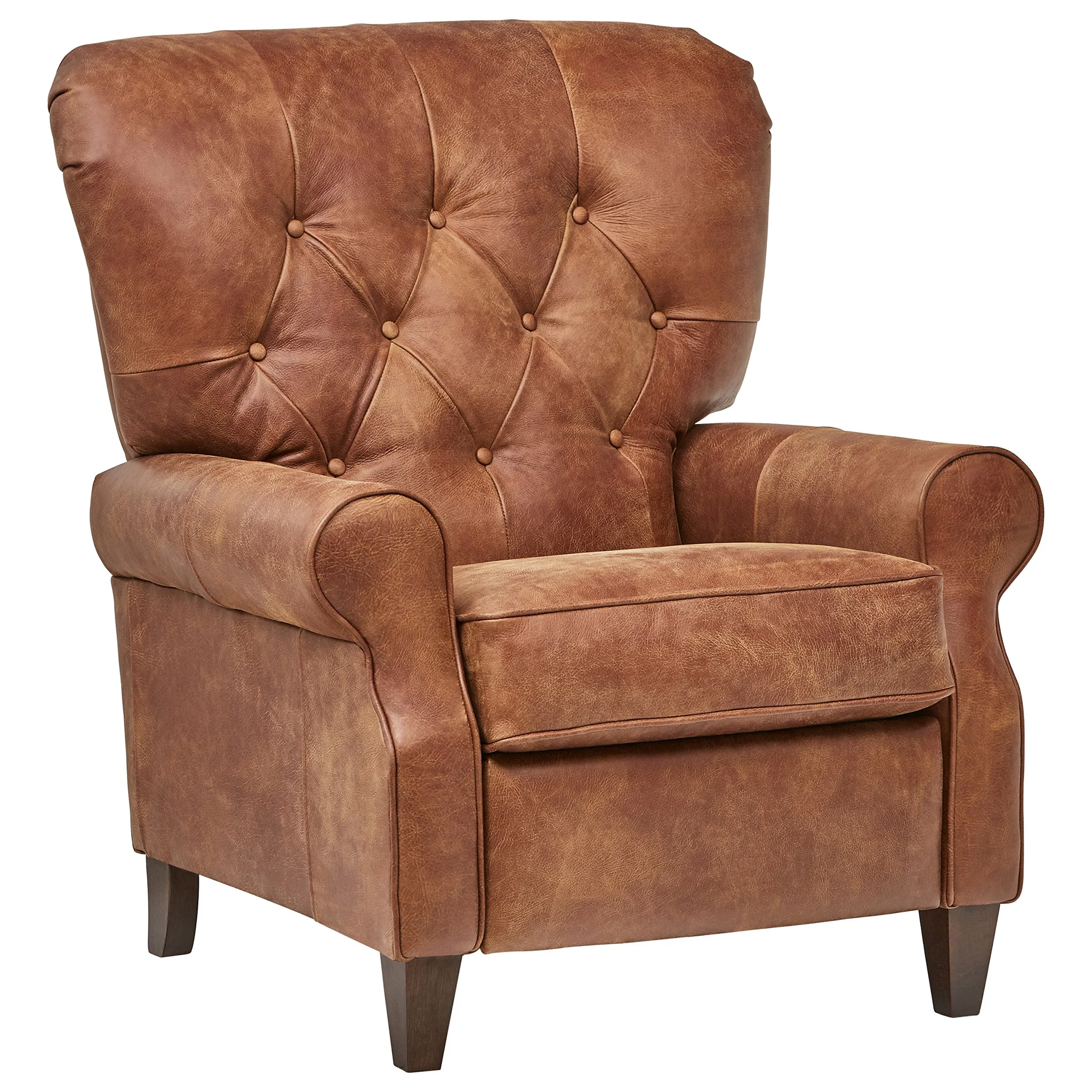 Tufted Leather Recliner Armchair – Saddle Brown Farmhouse Style