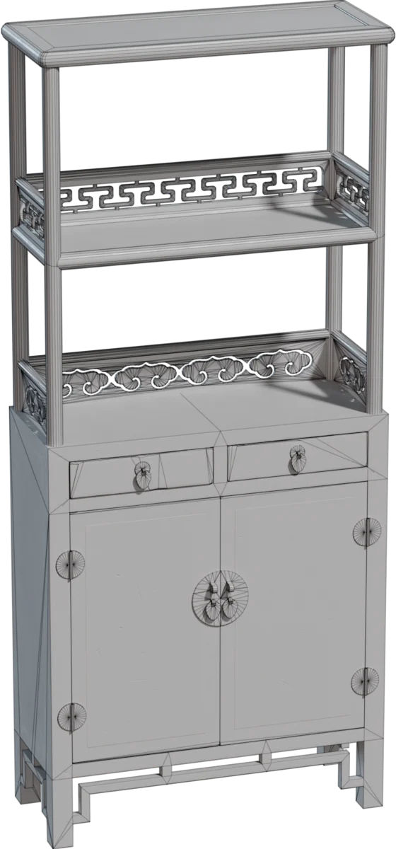 Chinese Antique Display Cabinet with Open Shelves, 3D model preview 1