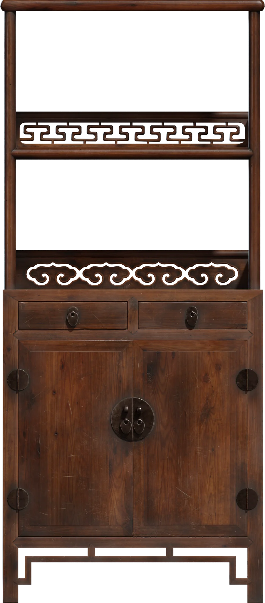 Chinese Antique Display Cabinet with Open Shelves, 3D model preview 2