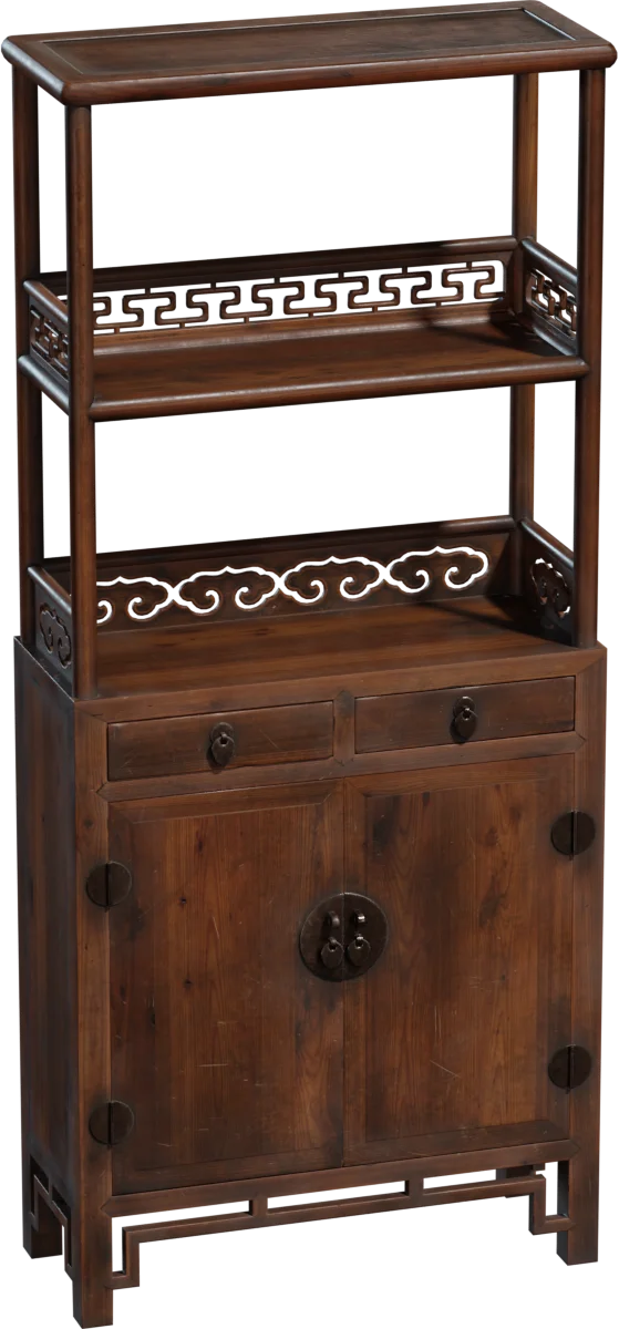 Chinese Antique Display Cabinet with Open Shelves, 3D model preview 5