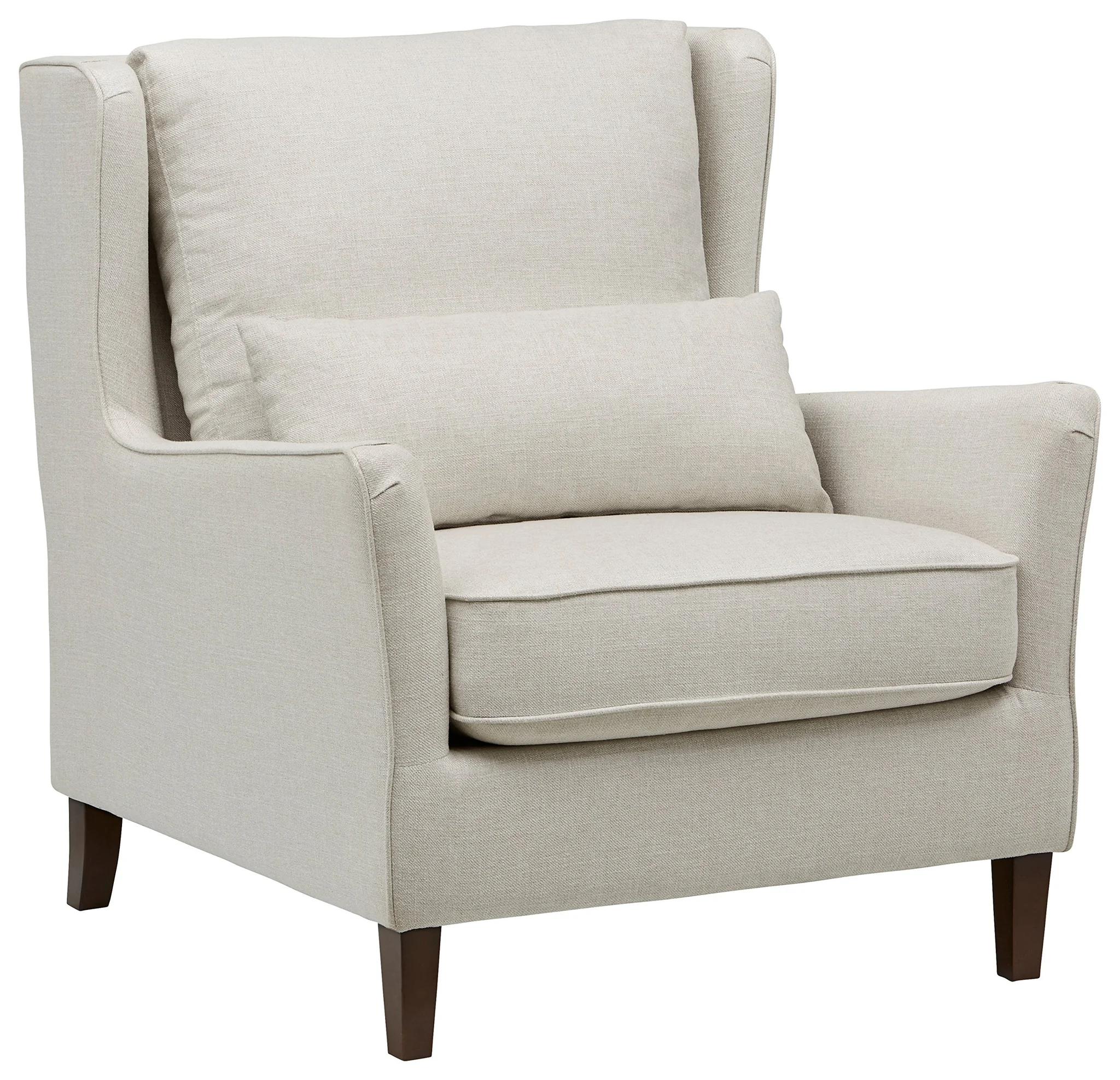 Modern Wingback Accent Chair with Lumbar Pillow – Ivory Linen Fabric