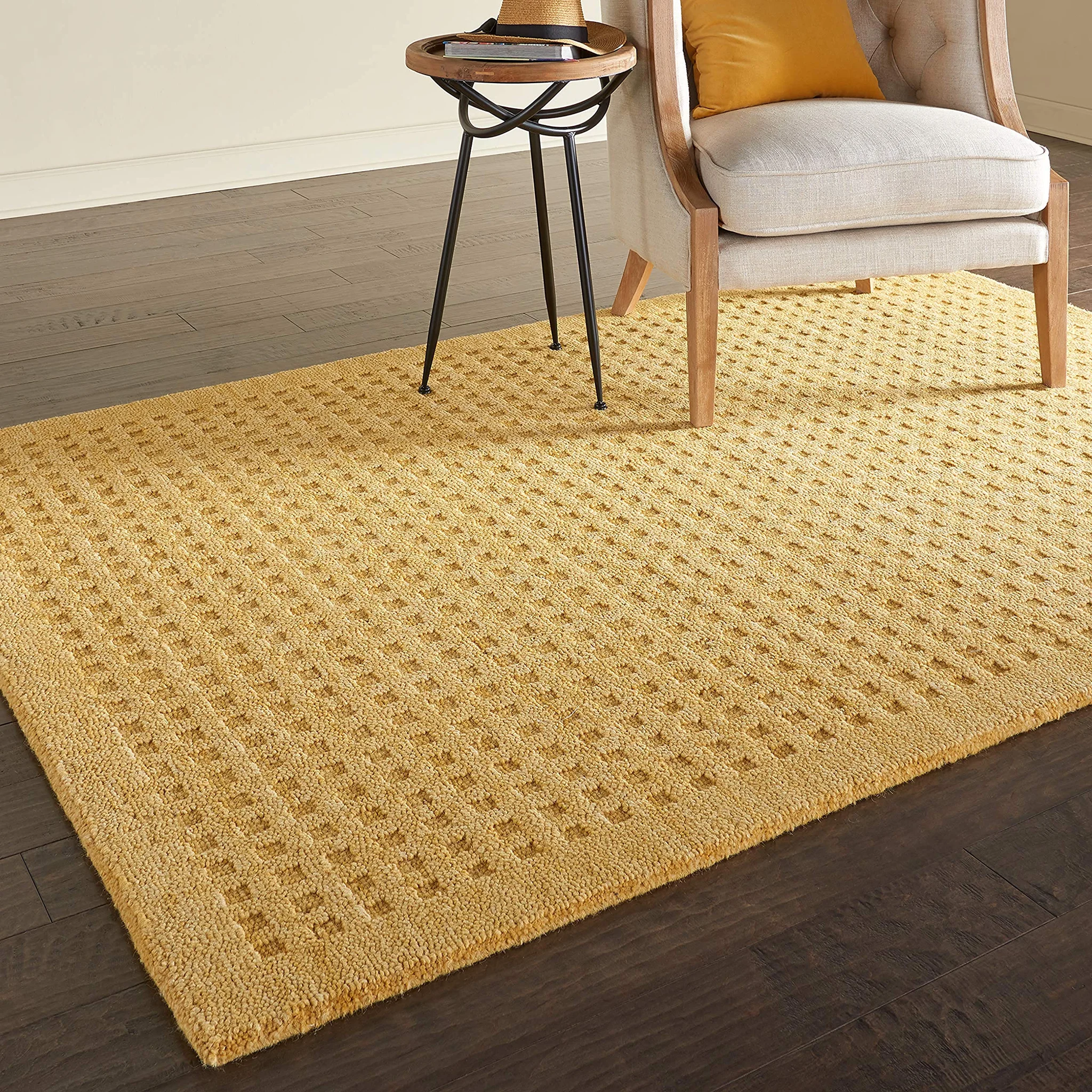 Gold Geometric Wool Area Rug
