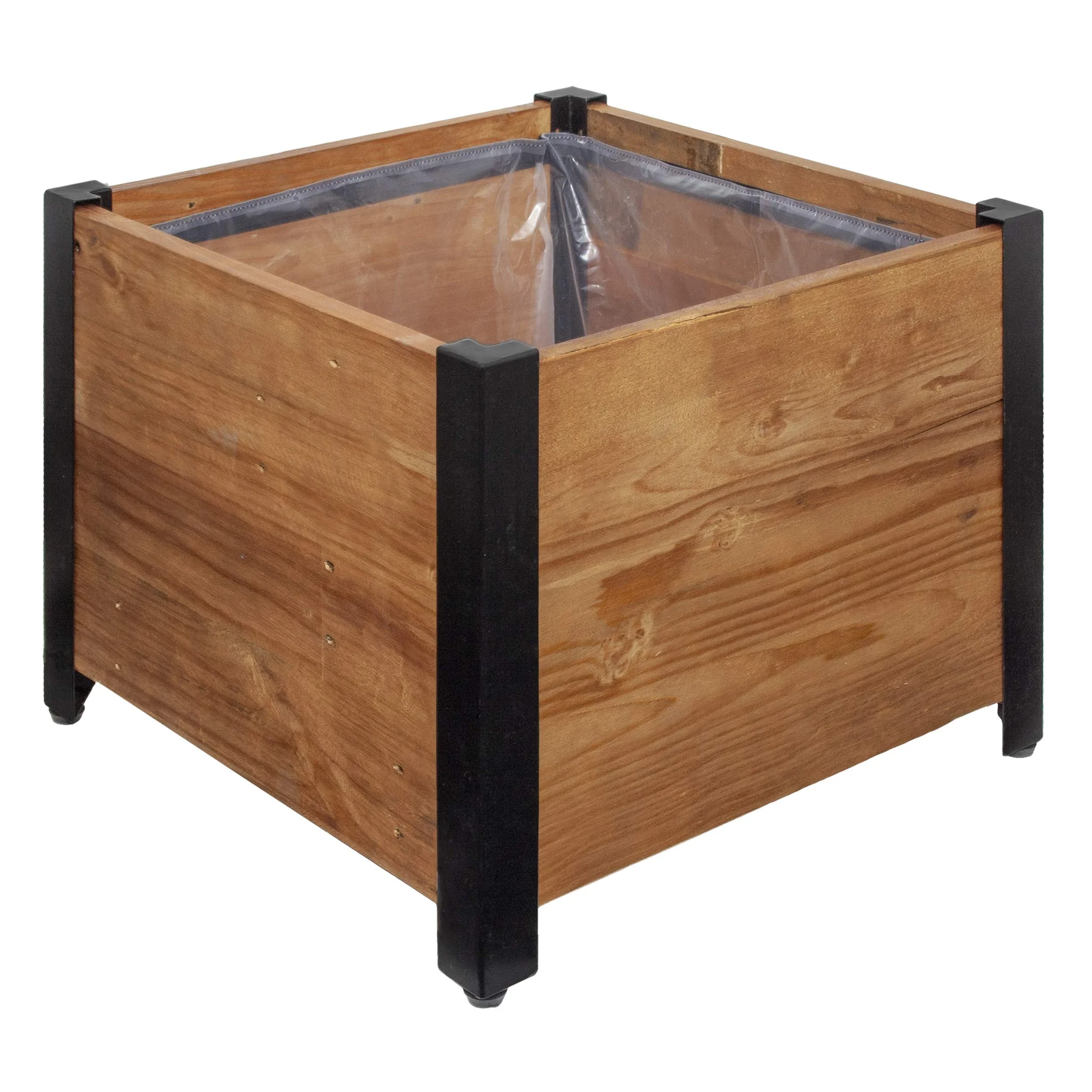 Rustic Wood & Steel Square Garden Planter Box