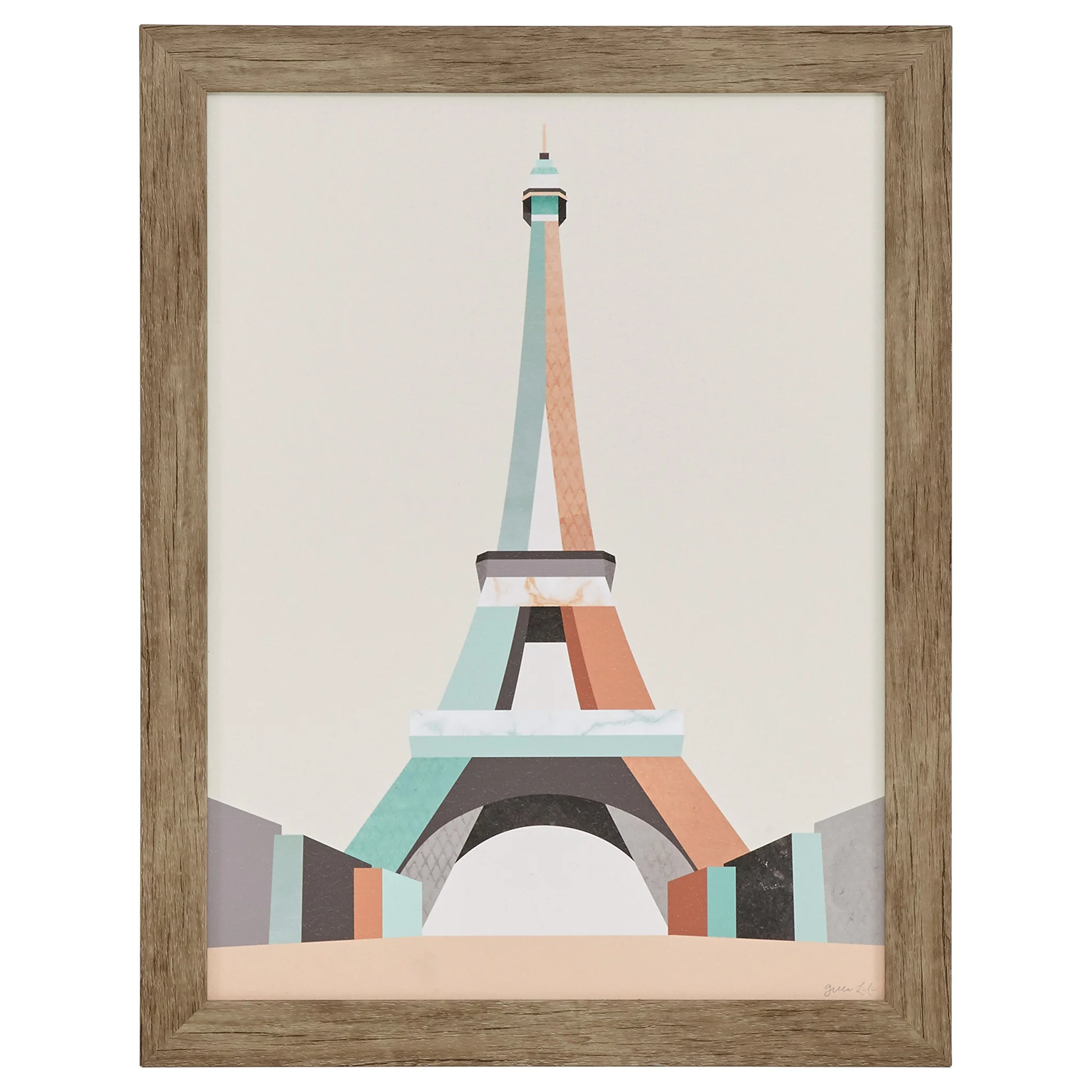 Framed Eiffel Tower Wall Art Print – Mid-Century Modern Pastel Decor