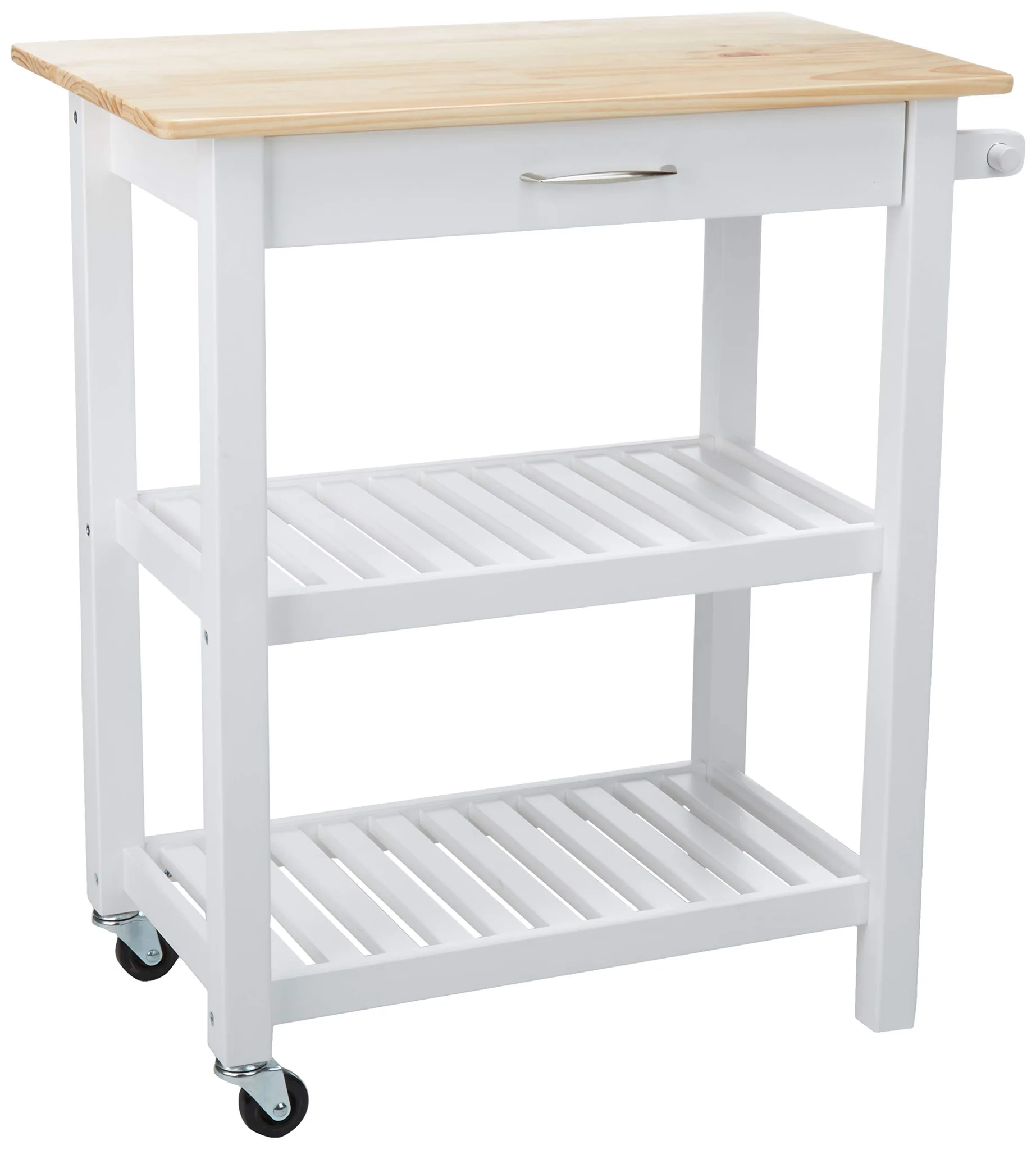 Rolling Kitchen Cart Island with Open Shelves and Butcher Block Top