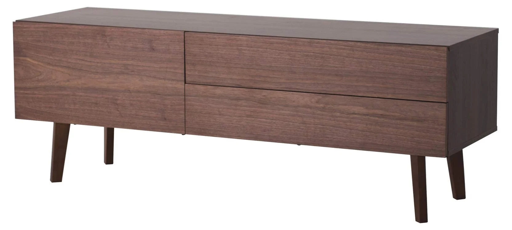 Mid-Century Walnut Media Console with Drawers and Cabinet Door