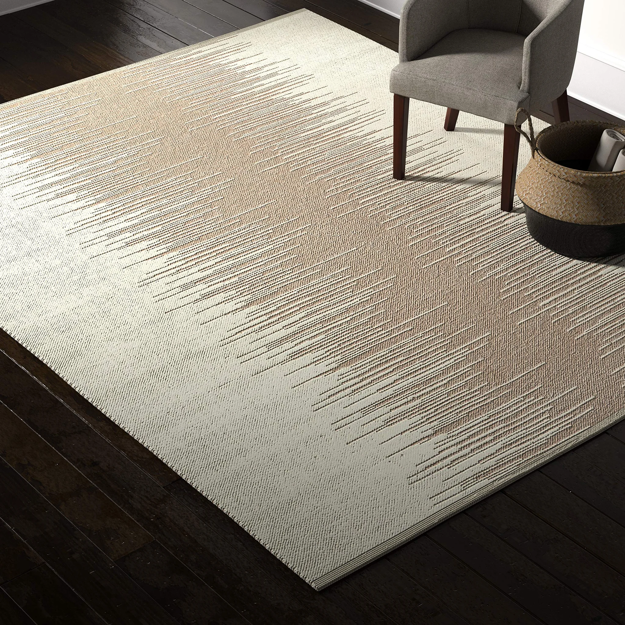 Abstract Reflections Modern Wool Area Rug – Taupe & Ivory