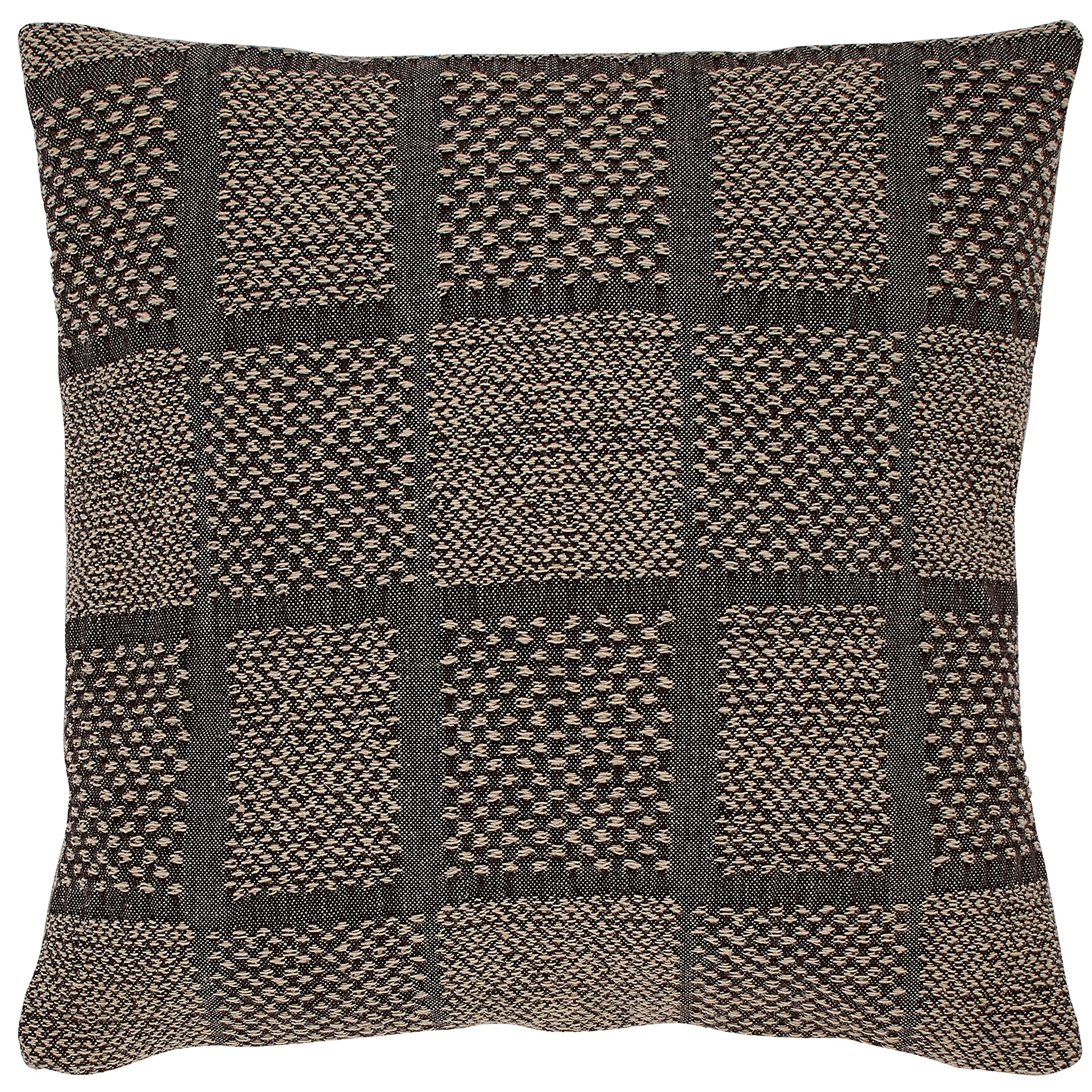 Woven Decorative Throw Pillow Black and Flax Square Pattern