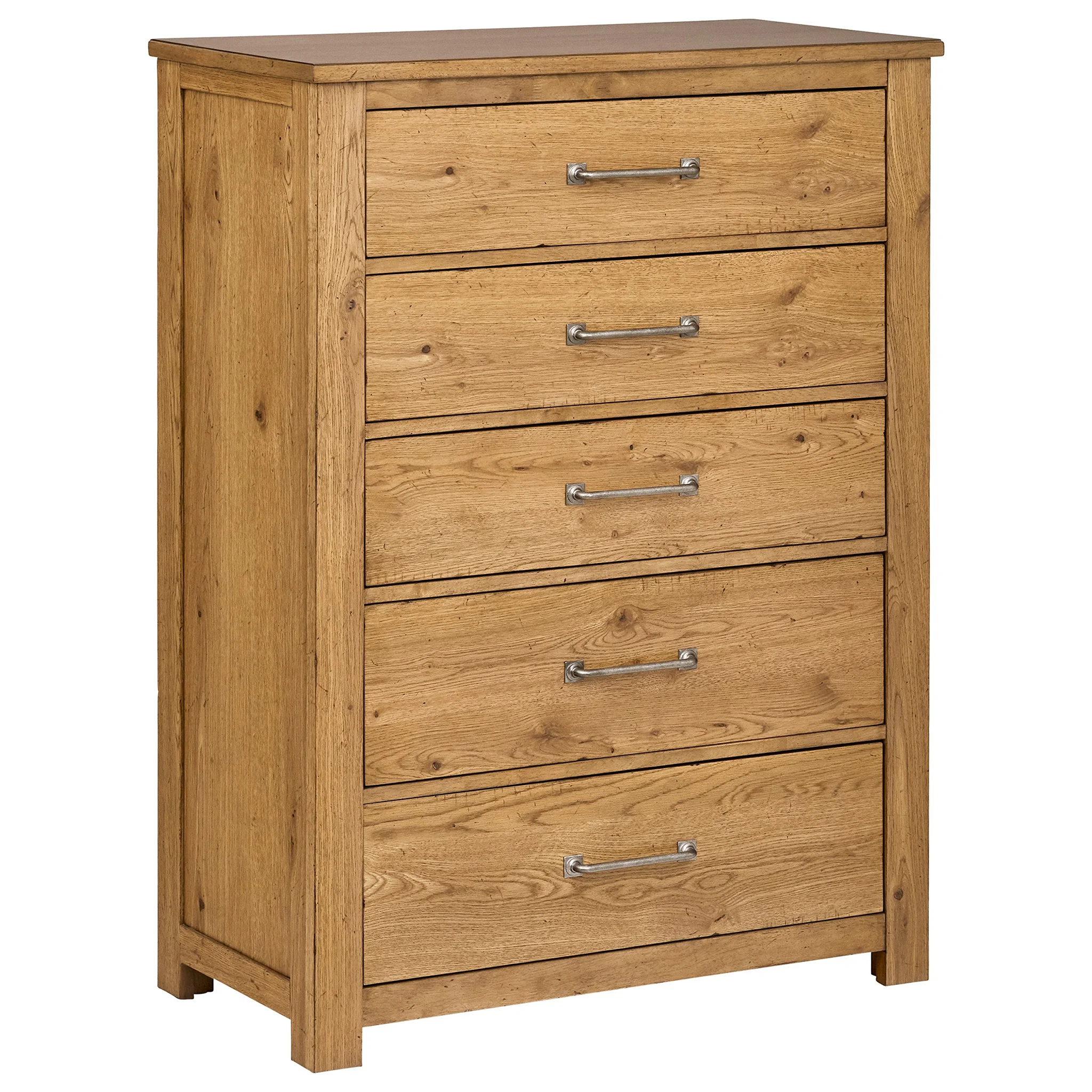 Rustic Oak 5-Drawer Chest of Drawers – Natural Wood Farmhouse Dresser