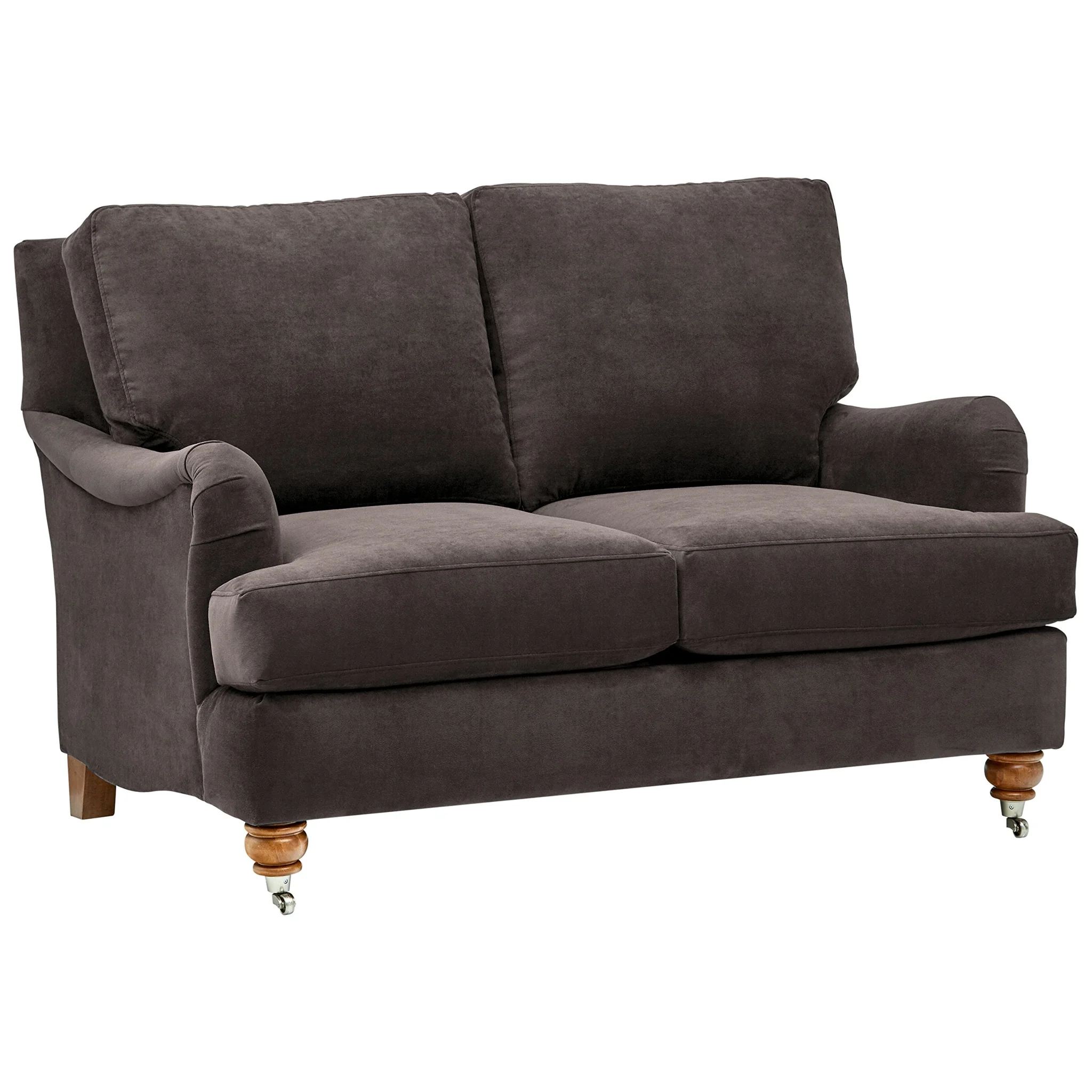 Farmhouse Charles of London Loveseat – Dark Grey Velvet Upholstery