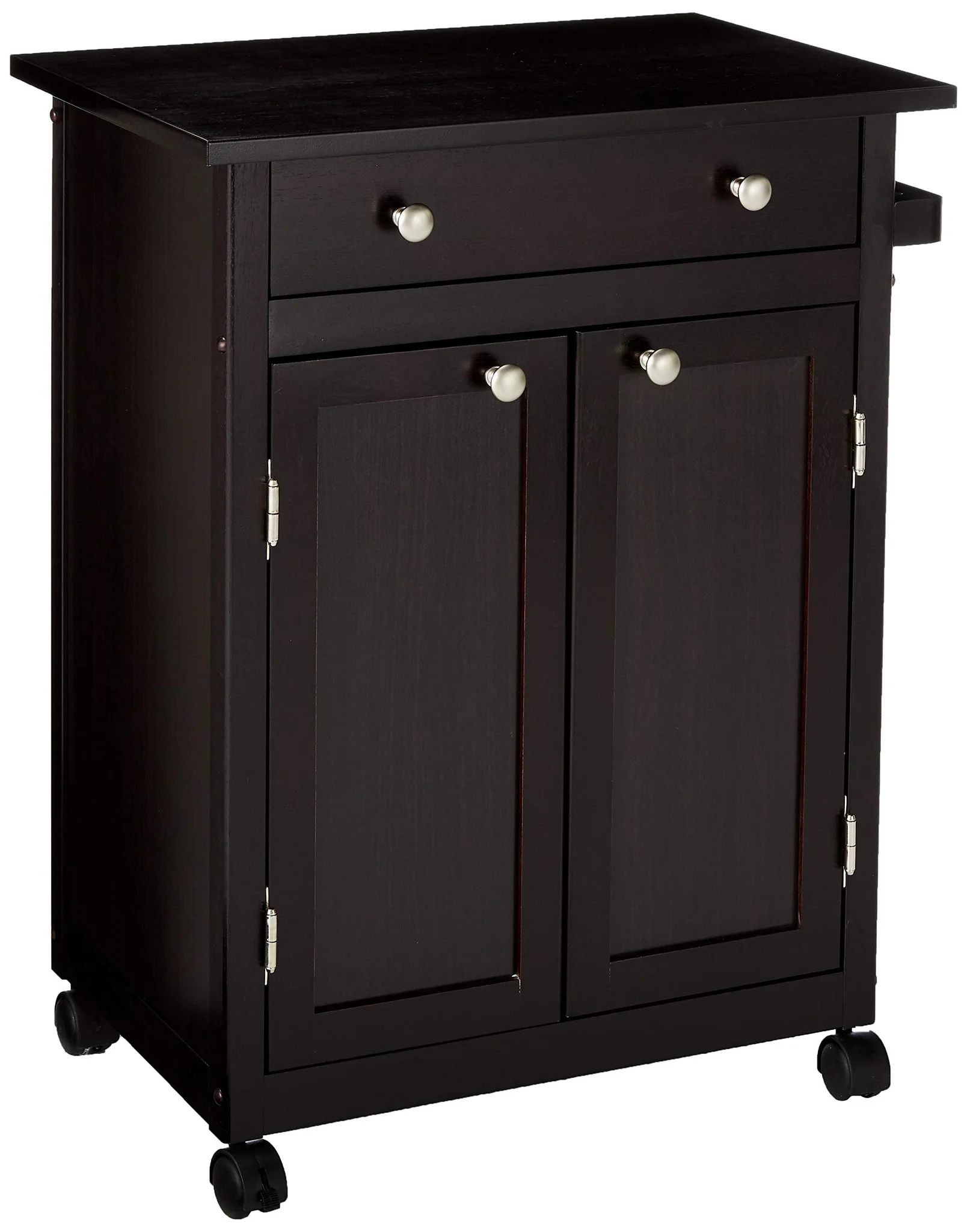 Espresso Rolling Kitchen Cart with Cabinet and Drawer