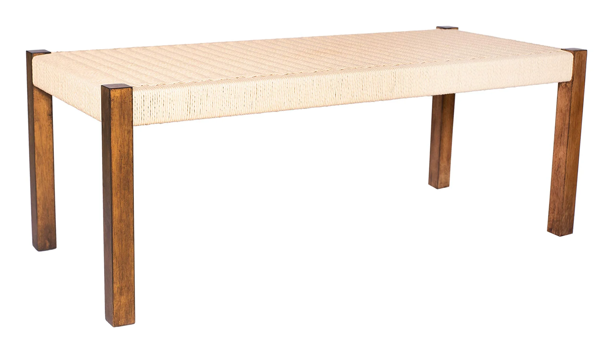 Modern Farmhouse Woven Rope Dining Bench with Rubberwood Frame