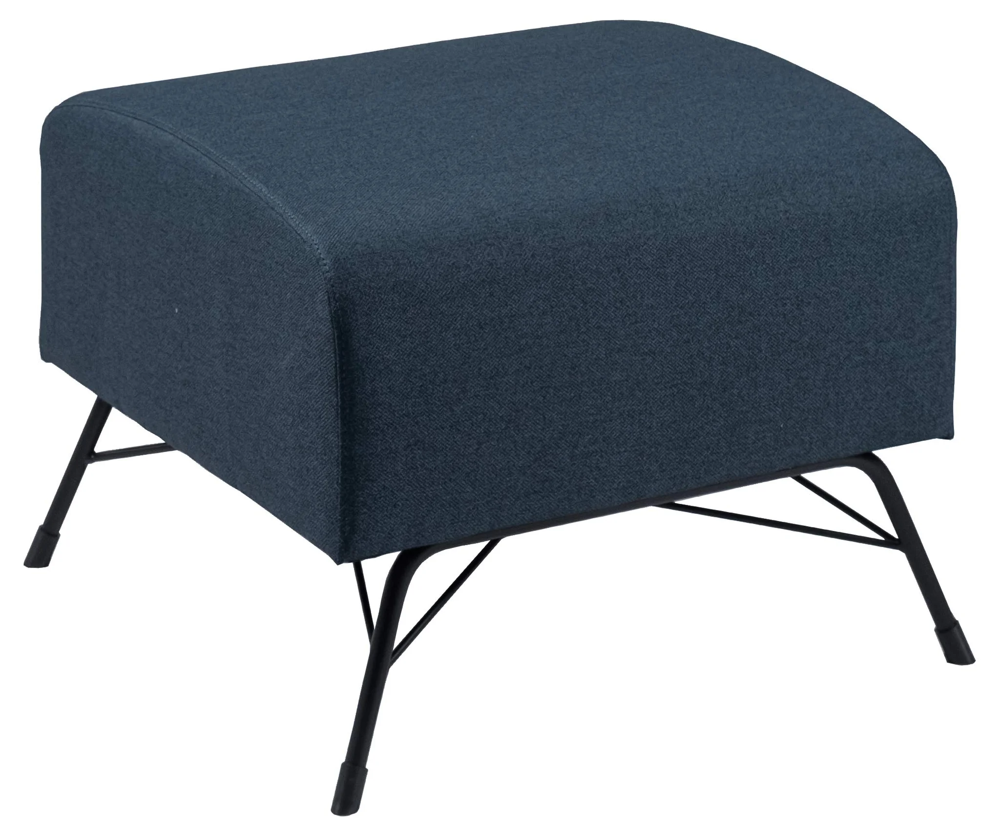 Modern Upholstered Ottoman Footstool with Metal Legs – Dark Blue Fabric
