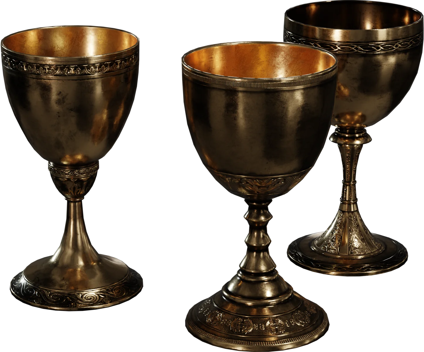 Medieval Brass Goblet Set – Ornate Engraved Chalices