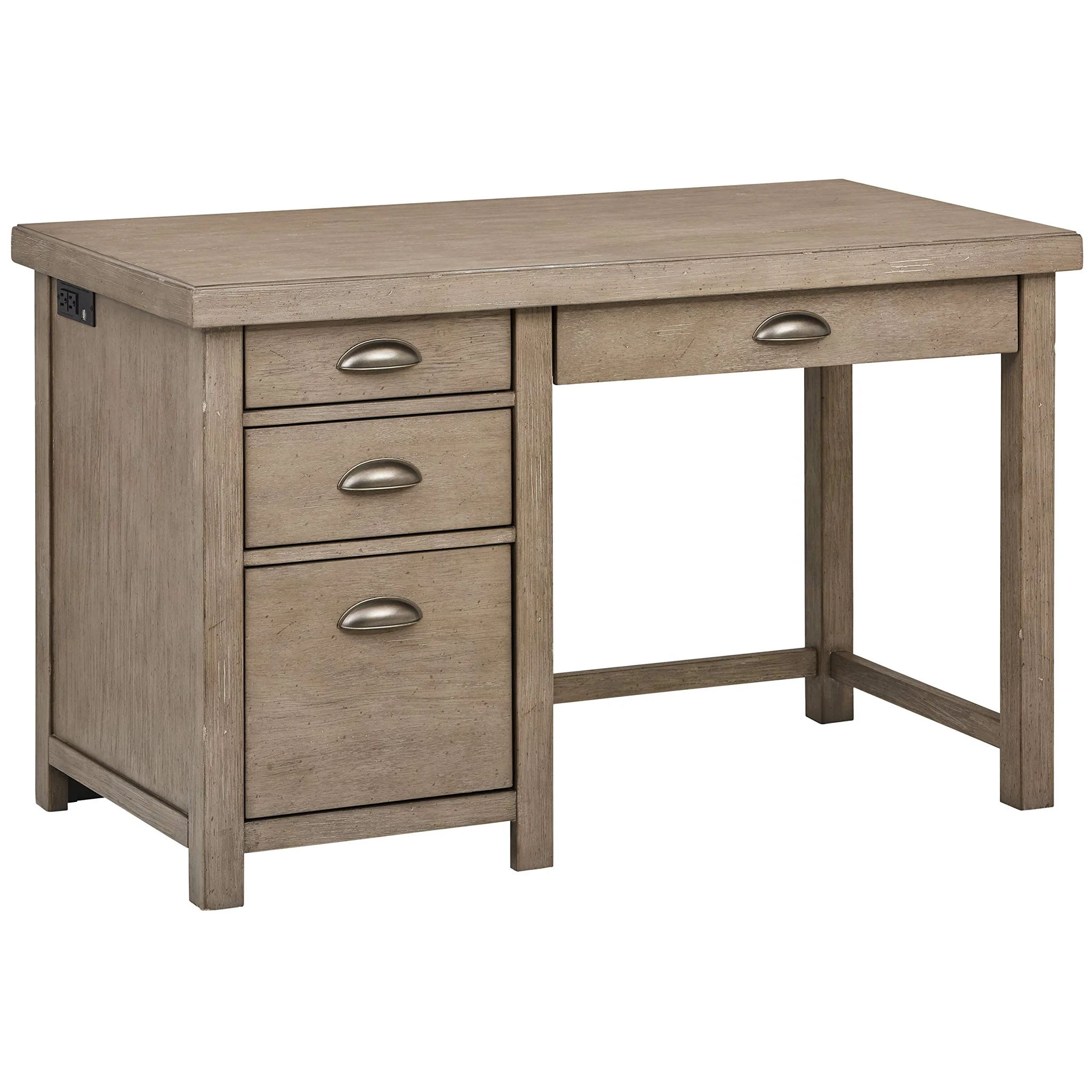 Rustic Grey Oak Office Desk with Drawers and Metal Pulls