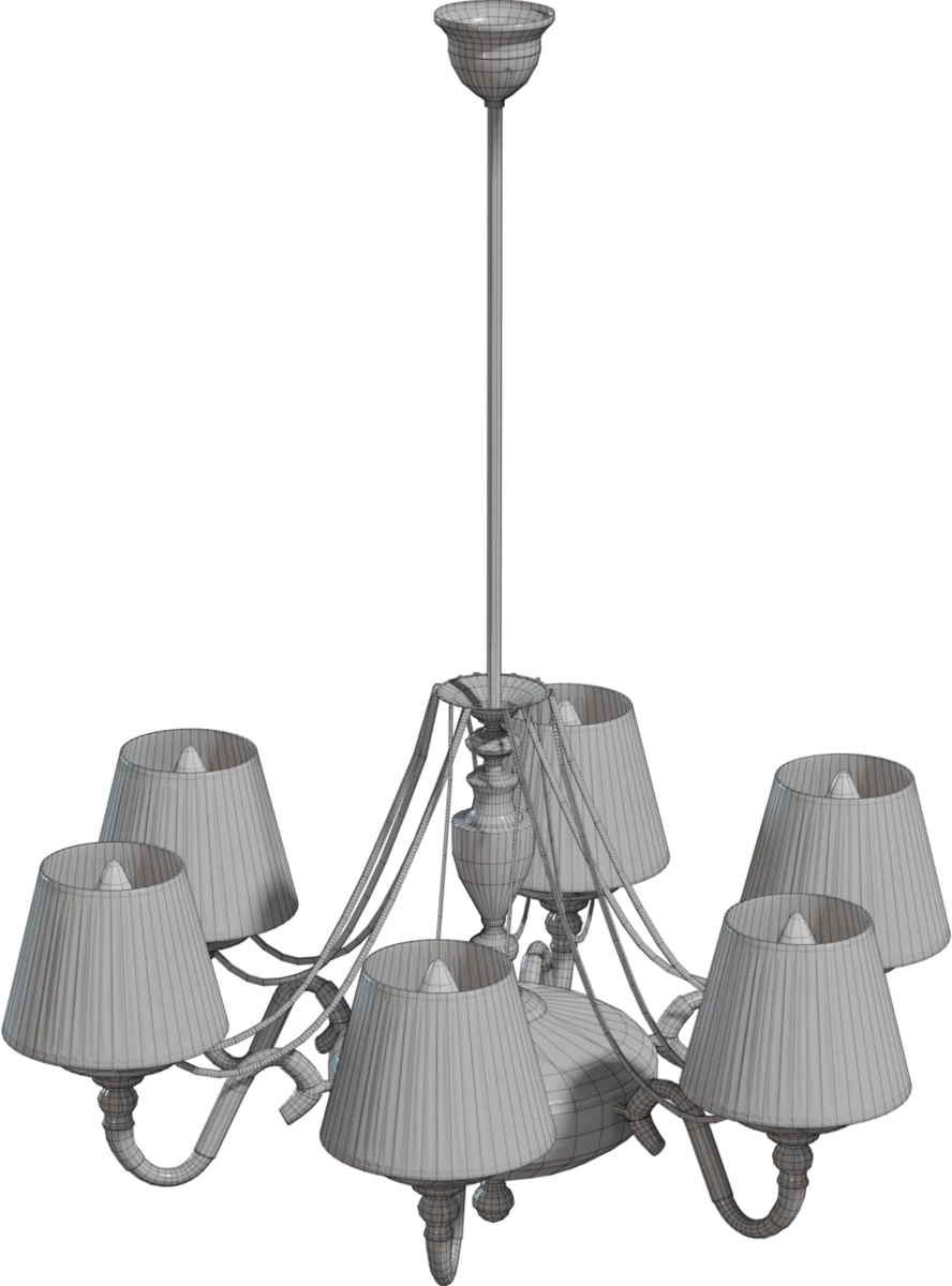 Classic Brass Chandelier with White Fabric Shades, 3D model preview 1
