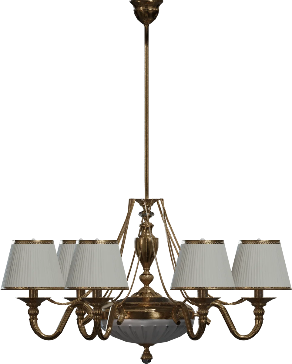 Classic Brass Chandelier with White Fabric Shades, 3D model preview 2