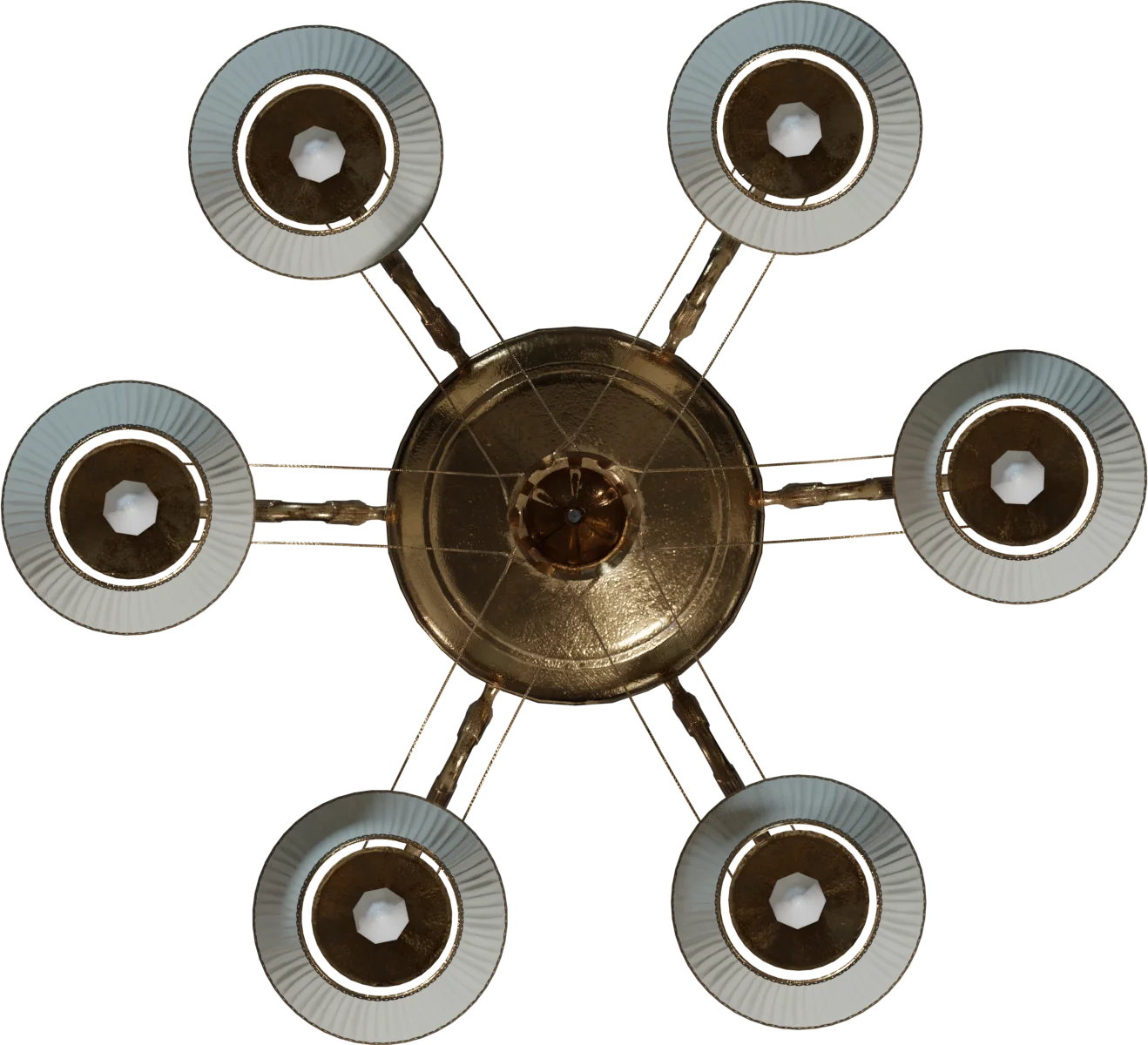 Classic Brass Chandelier with White Fabric Shades, 3D model preview 4