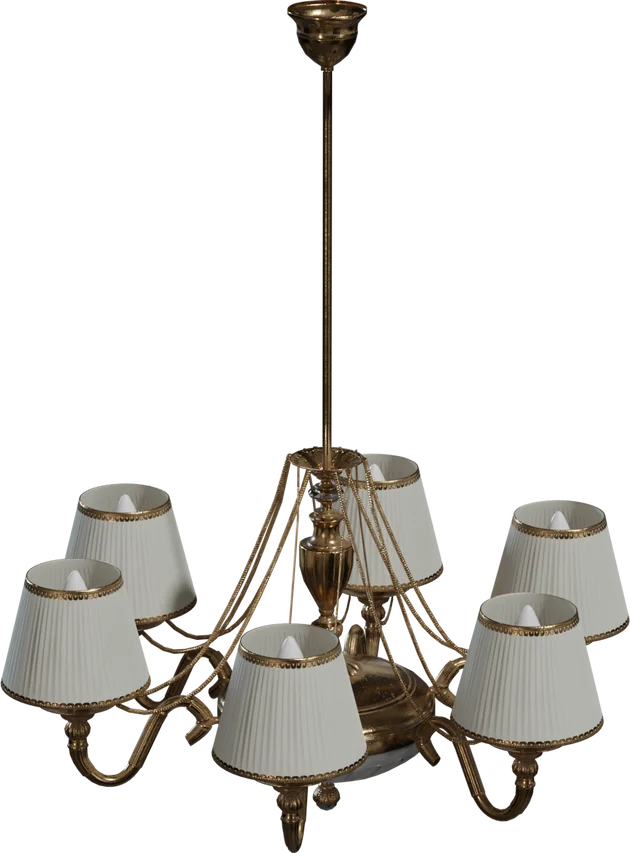 Classic Brass Chandelier with White Fabric Shades, 3D model preview 5
