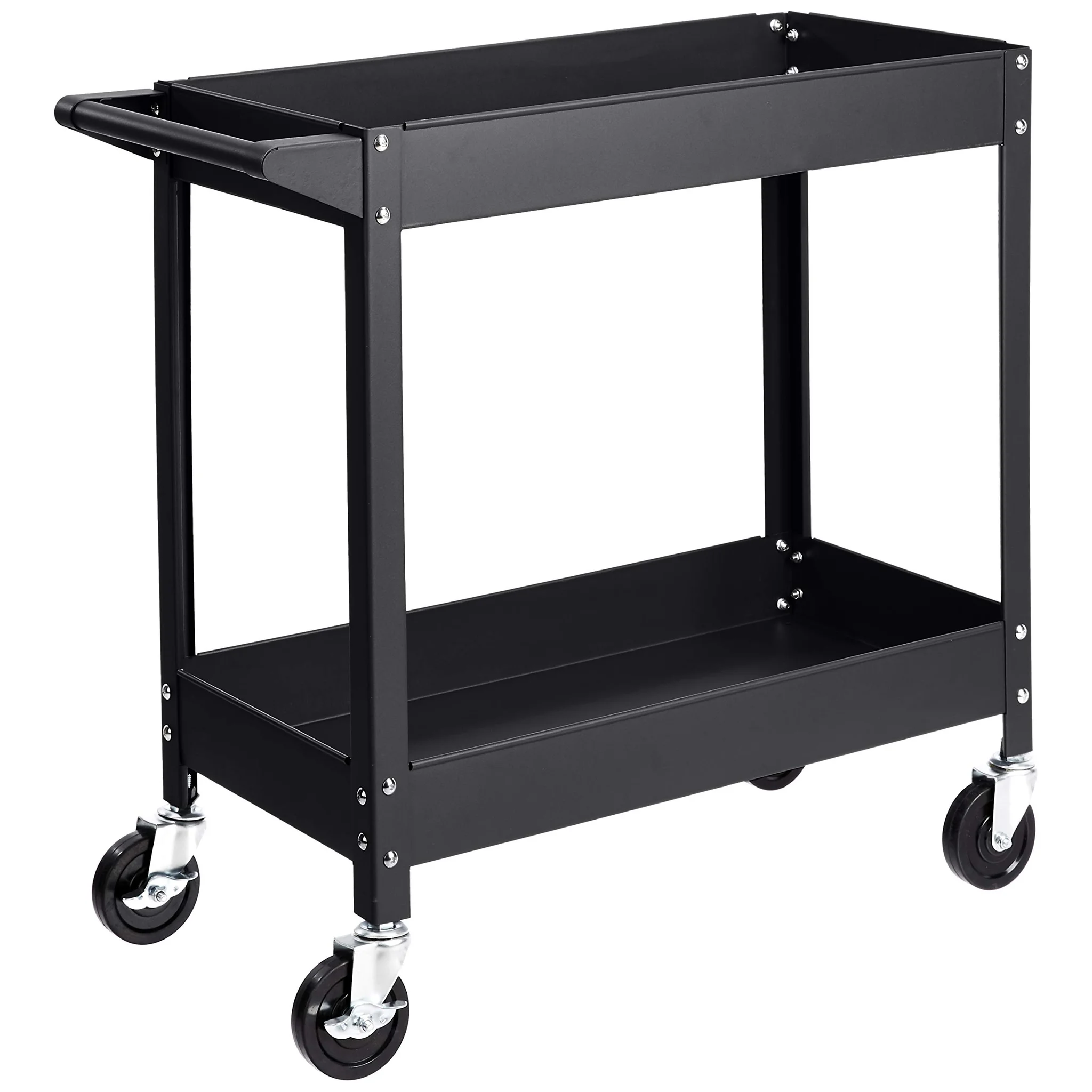 Black Steel 2-Shelf Utility Cart with Swivel Casters