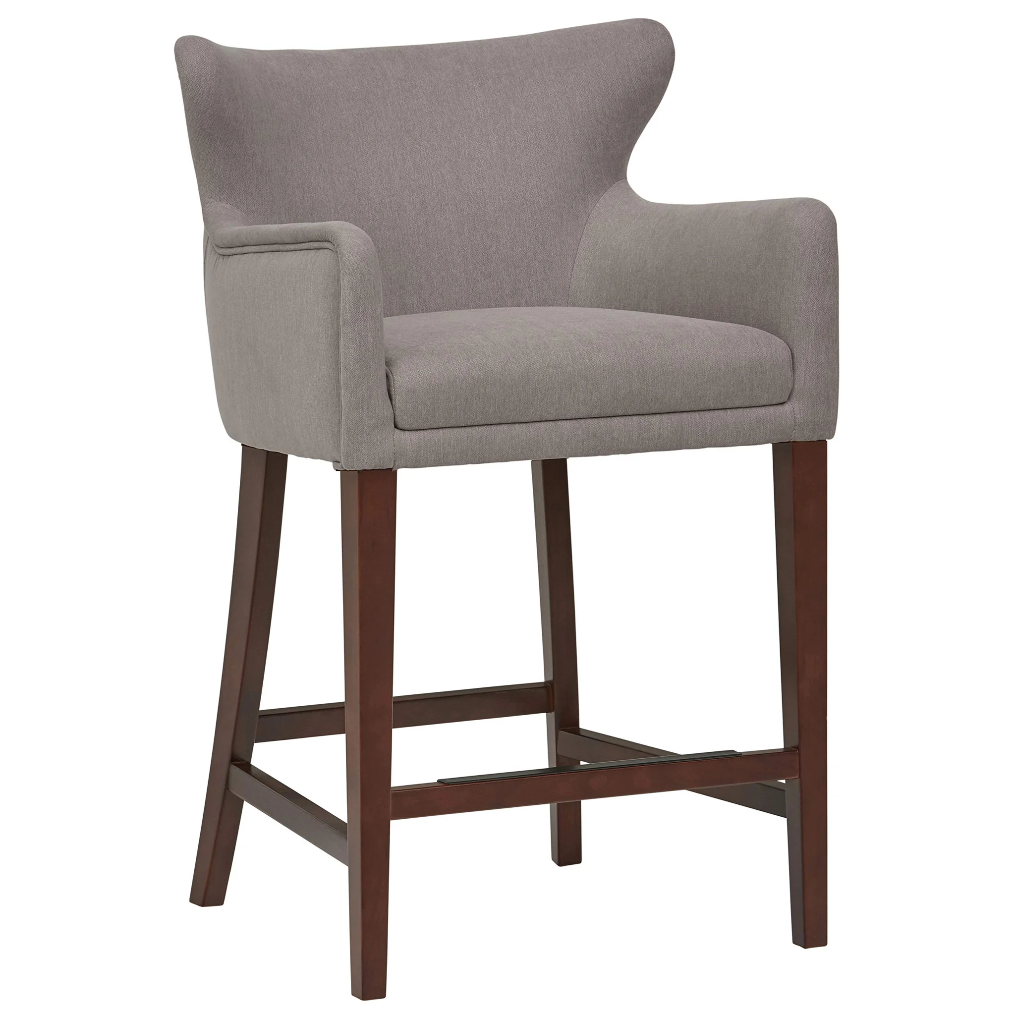 Mid-Century Wingback Counter-Height Bar Stool with Arms – Slate Grey Fabric
