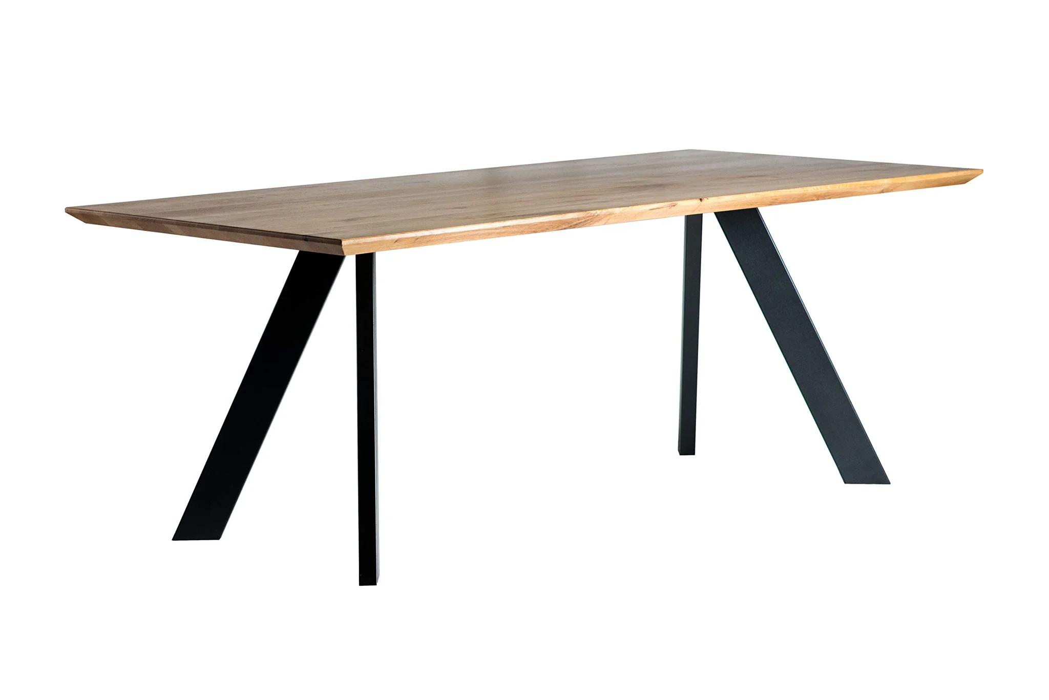 Live Edge Oak Dining Table with Black Metal A-Frame Legs