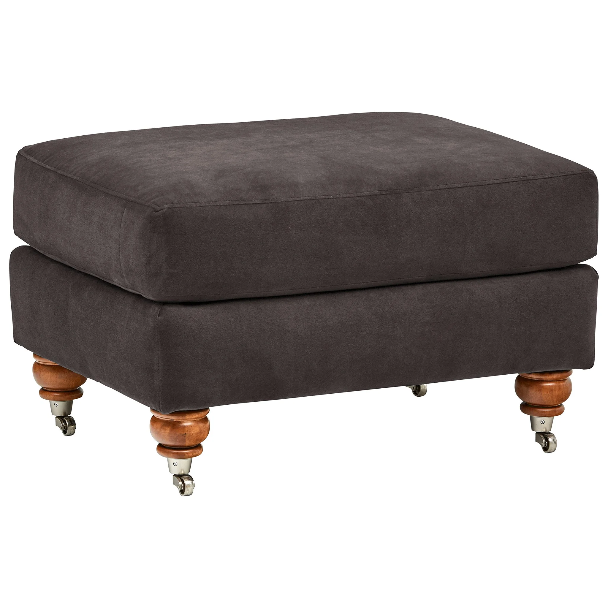 Farmhouse Upholstered Ottoman with Caster Legs – Dark Grey Velvet