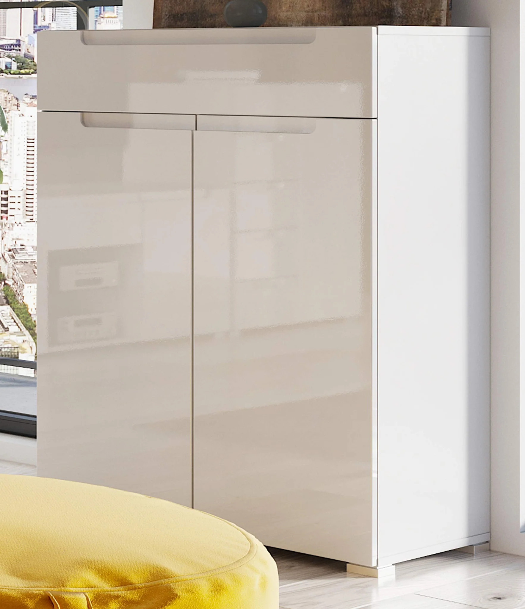 Modern High-Gloss White Storage Cabinet with Double Doors