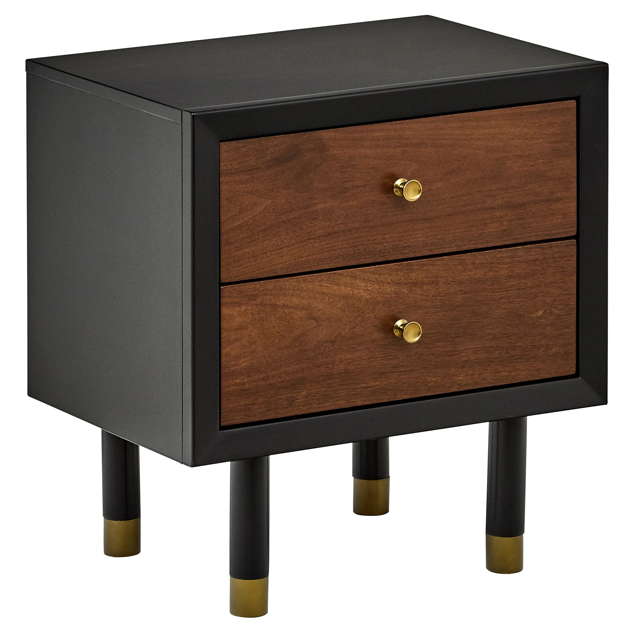 Mid-Century Modern Two-Tone Nightstand with Brass Accents