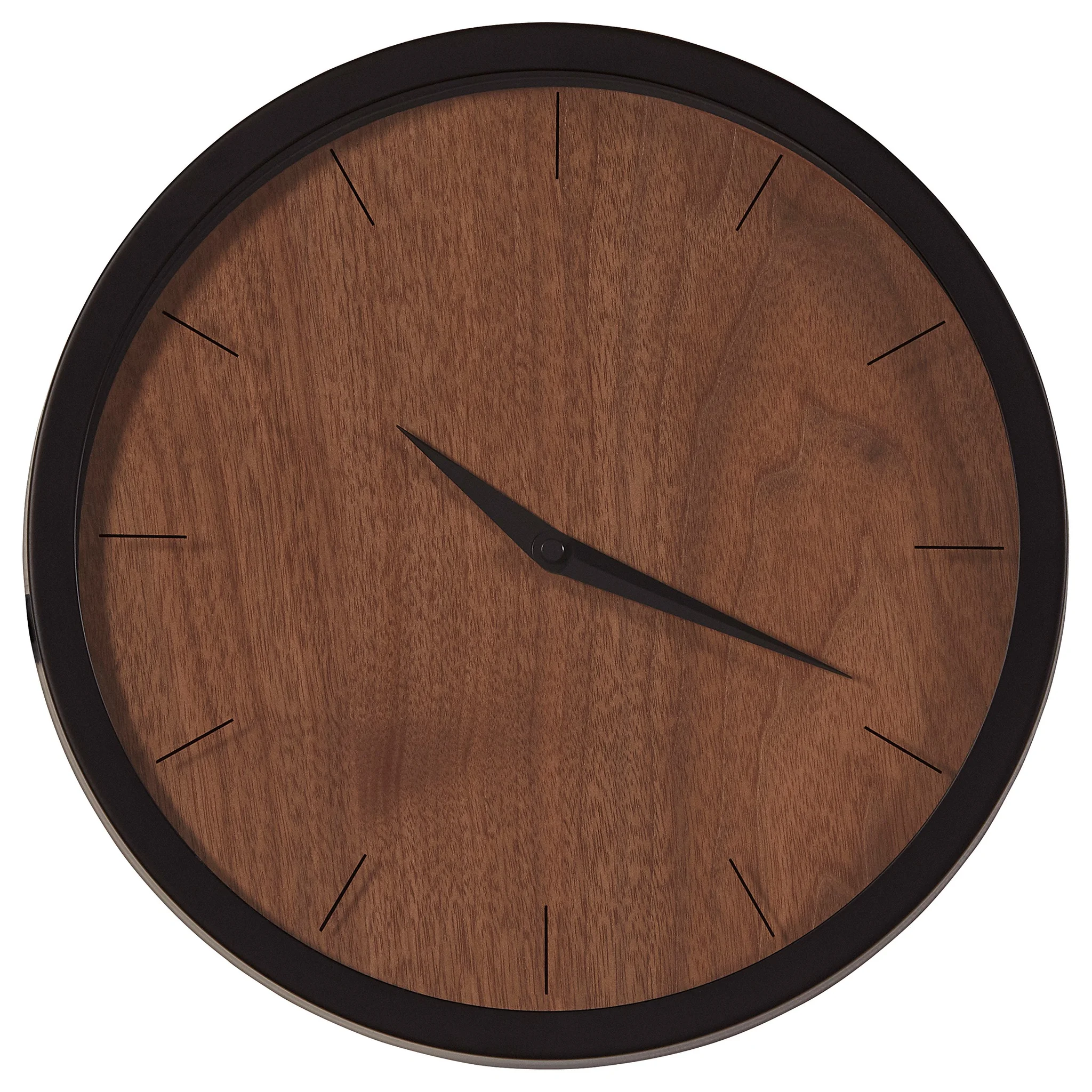Minimalist Walnut Wood Face Wall Clock with Black Metal Rim