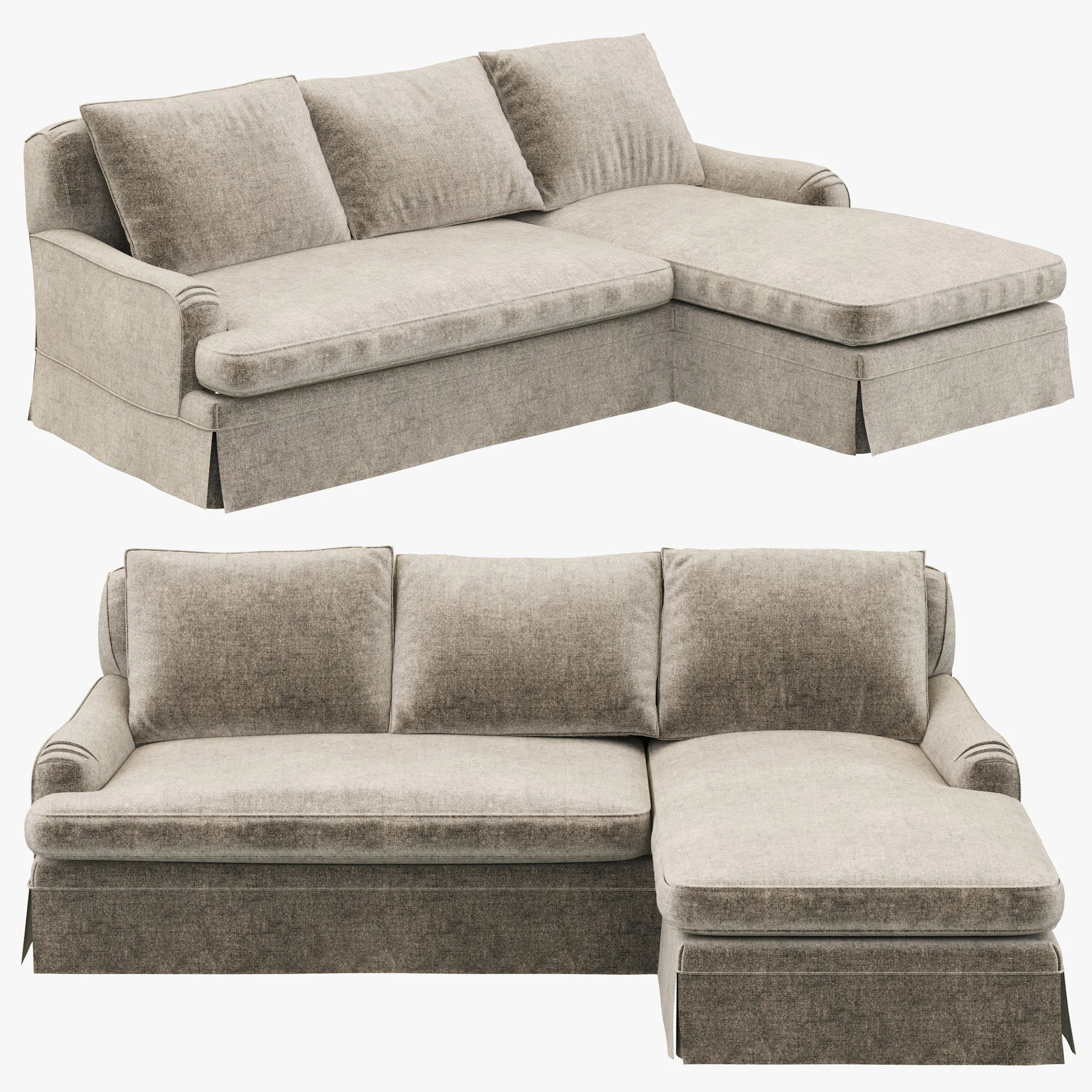 Restoration Hardware Belgian Classic Roll Arm Slipcovered Right Arm Chaise Sectional — 3D model preview 2