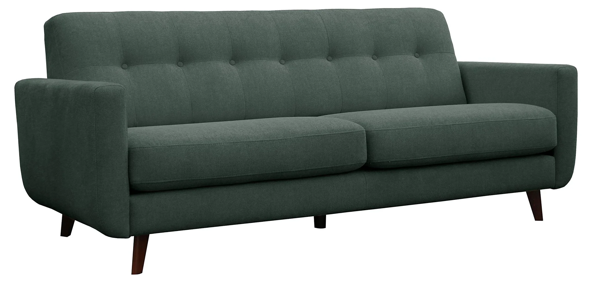 Mid-Century Modern Tufted Sofa – Emerald Green Fabric with Walnut Legs