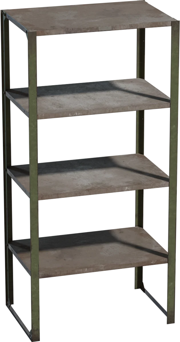 Worn Industrial Metal Shelf Rack, 3D model preview 5